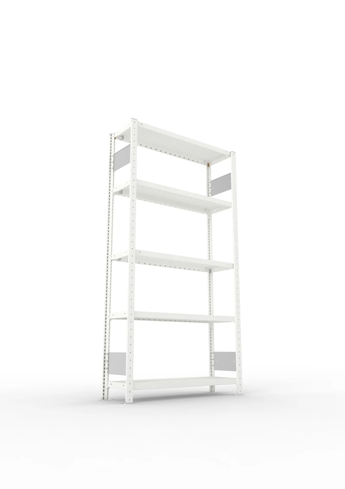 META CLIP S3, Fachbodenregal, Grundregal, 2000 x 1000 x 300 mm, Fachlast 230 kg, 5 Ebenen, Längsriegel, RAL 7035 – Ansicht von unten