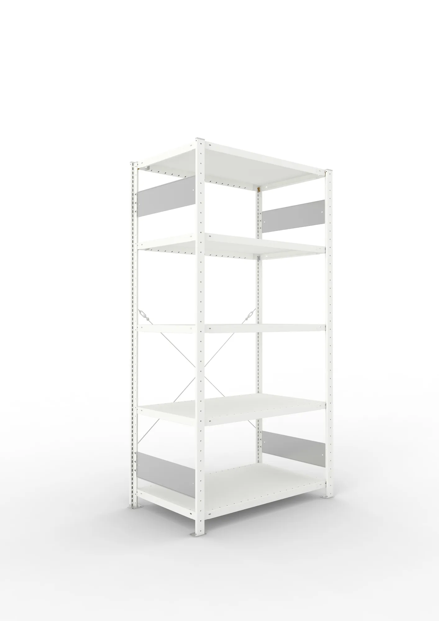 META CLIP S3, Fachbodenregal, Grundregal, 2000 x 1000 x 600 mm, Fachlast 230 kg, 5 Ebenen, RAL 7035 – Ansicht in Blickhöhe