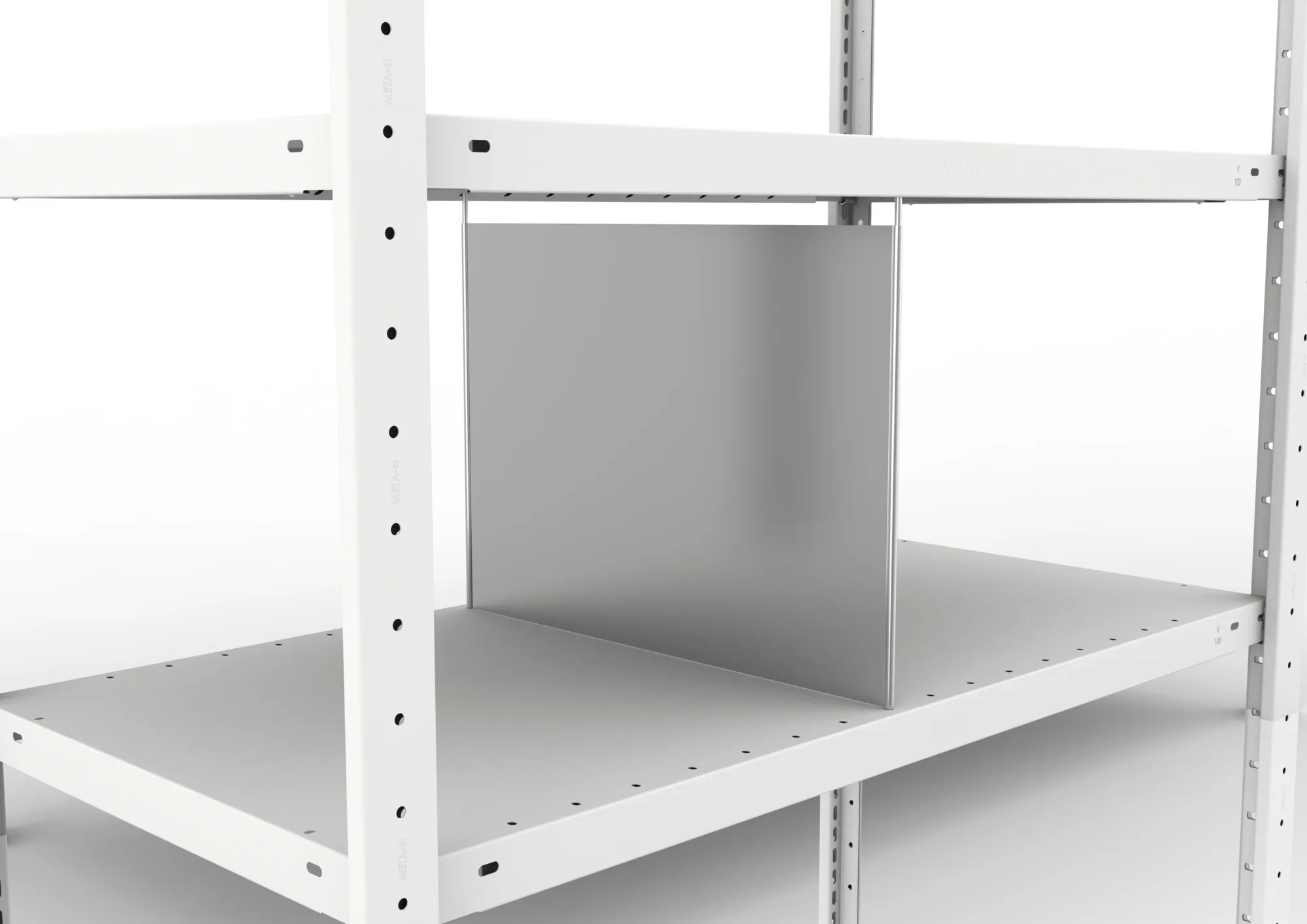 META CLIP, Fachteiler durchgehend, 400 x 500 mm, verzinkt, 10 Stück – im eingebauten Zustand