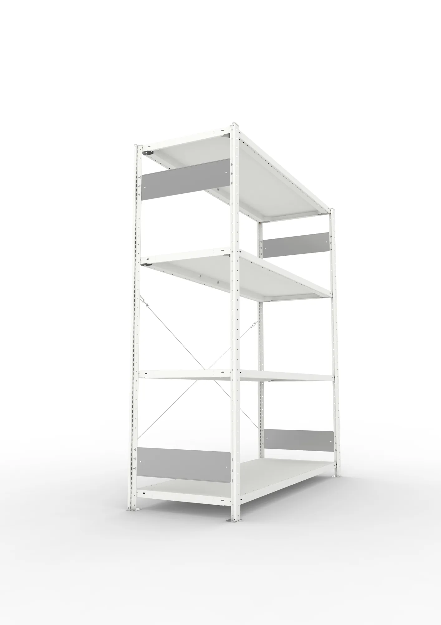 META CLIP S3, Fachbodenregal, Grundregal, 2000 x 1700 x 600 mm, Fachlast 200 kg, 4 Ebenen, RAL 7035 – Seitenansicht