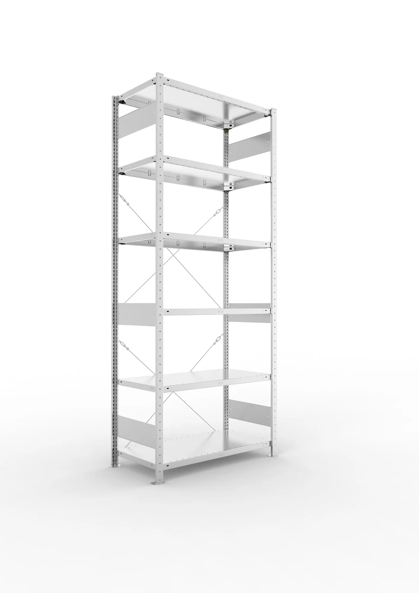 META CLIP, Fachbodenregal, Grundregal, 2500 x 1000 x 500 mm, Fachlast 150 kg, 6 Ebenen, verzinkt – Ansicht in Blickhöhe