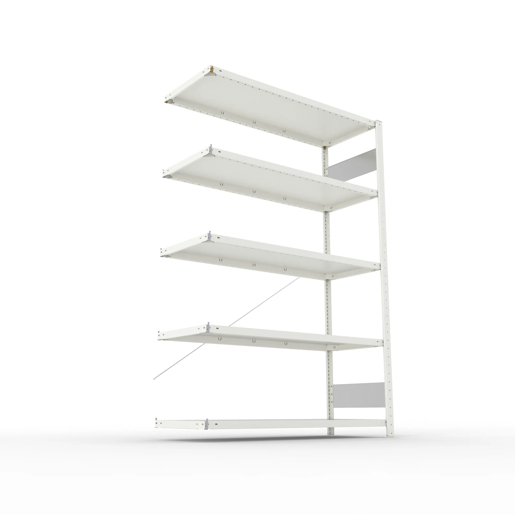META CLIP S3, Fachbodenregal, Anbauregal, 2000 x 1300 x 500 mm, Fachlast 150 kg, 5 Ebenen, RAL 7035 – Ansicht von unten