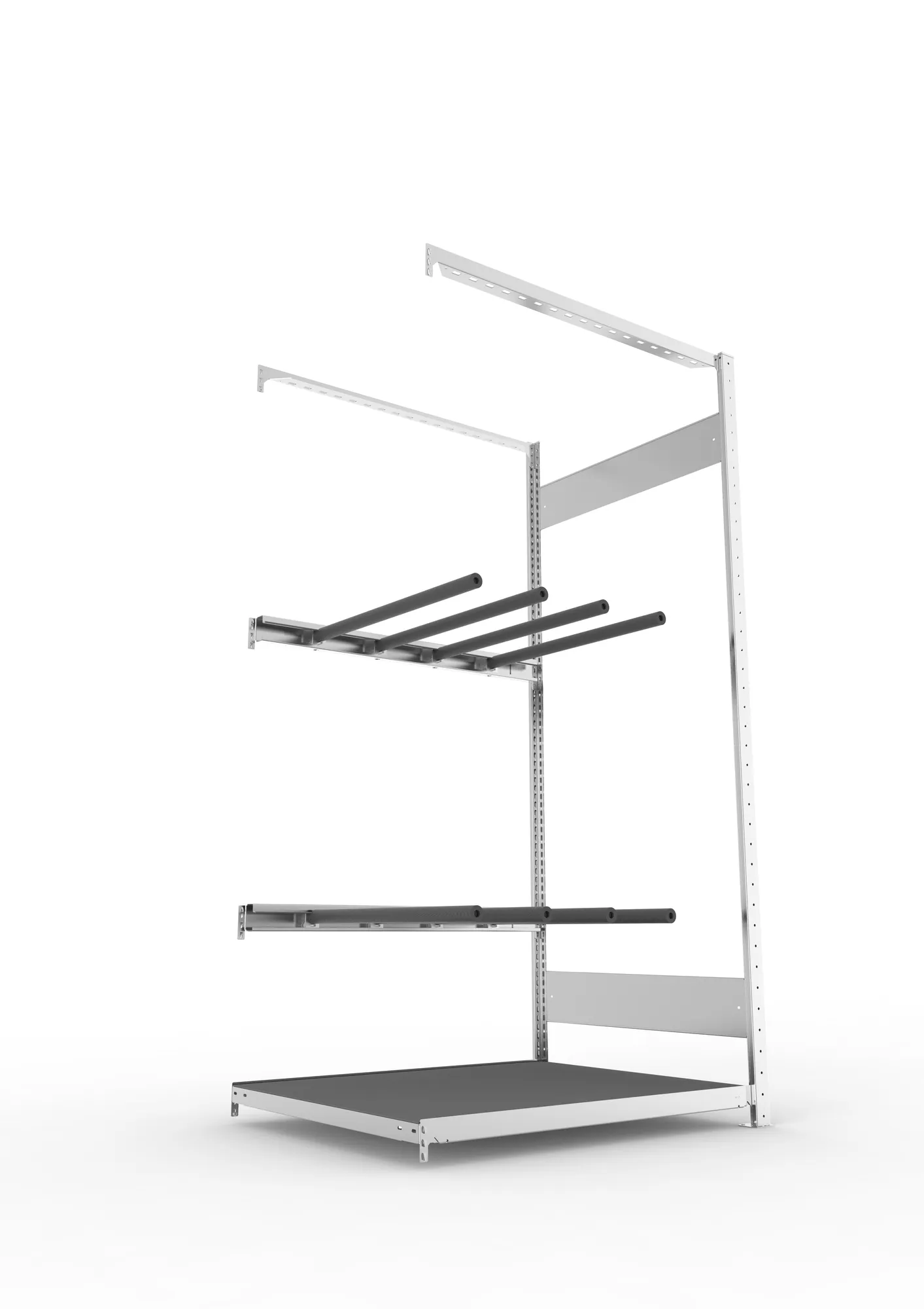 META CLIP, Abgasanlagenregal, Anbauregal, 2000 x 1000 x 800 mm, stehende Lagerung, verzinkt – Ansicht von unten