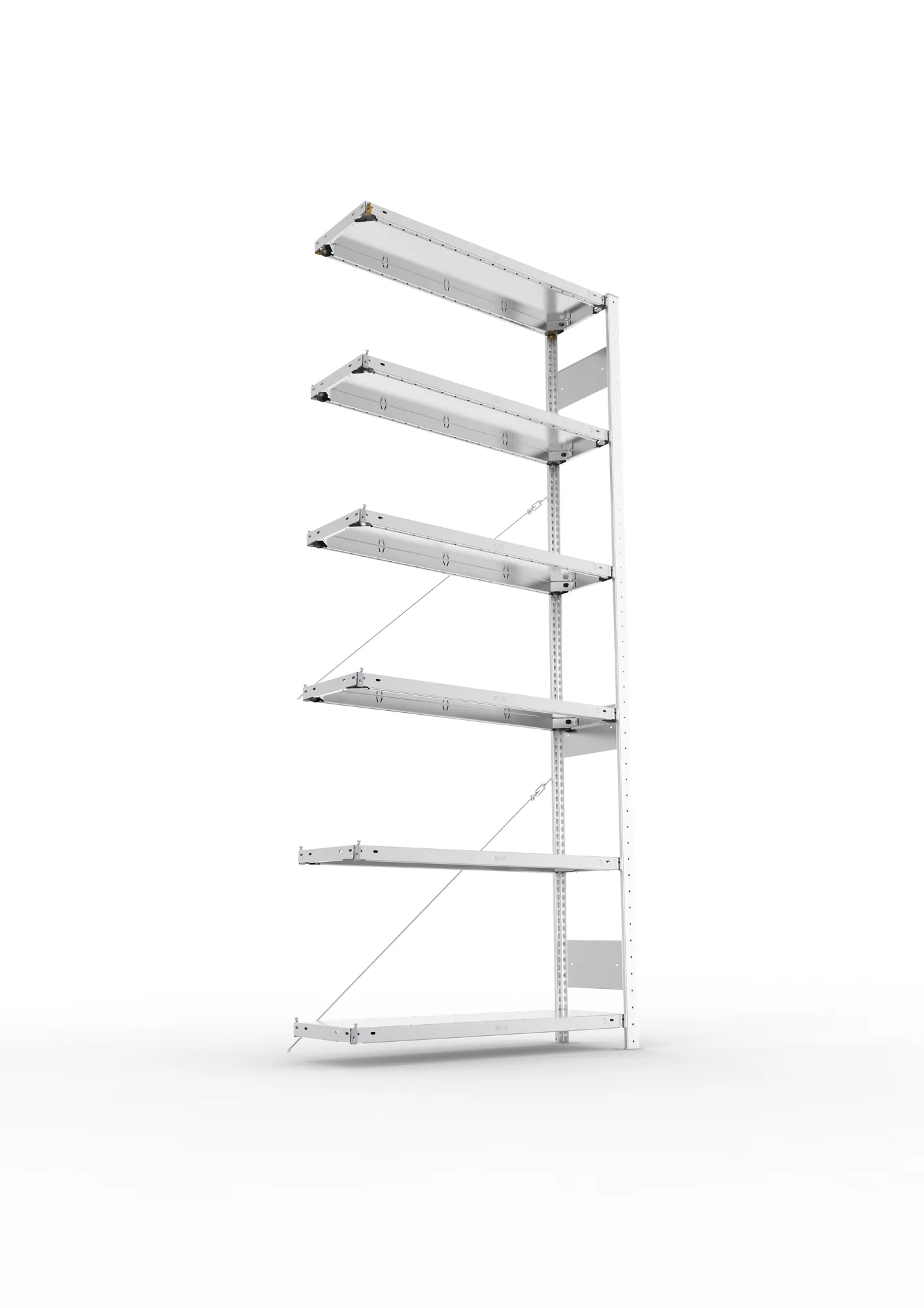 META CLIP S3, Fachbodenregal, Anbauregal, 2500 x 1000 x 300 mm, Fachlast 150 kg, 6 Ebenen, verzinkt – Ansicht von unten