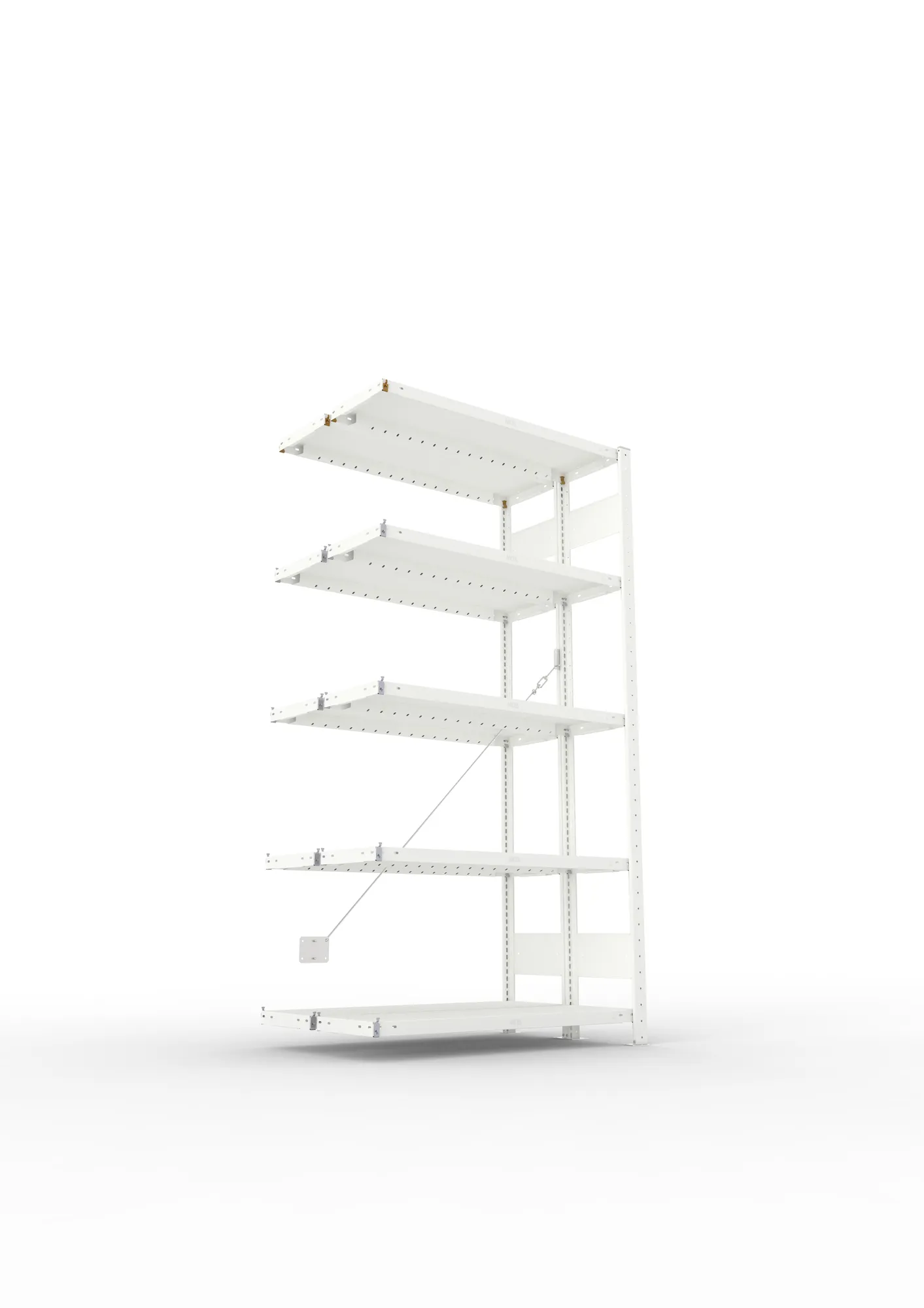META CLIP, Fachbodenregal, Doppel-Anbauregal, 2000 x 1000 x 300 mm, Fachlast 230 kg, 5 Ebenen, RAL 7035 – Ansicht von unten