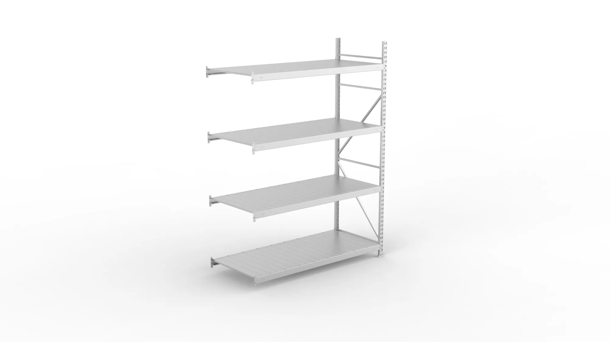 META MINI-RACK, Weitspannregal, Anbauregal, 2500 x 1800 x 800 mm, Fachlast 600 kg, Stahlpaneelböden, 4 Ebenen – Ansicht von oben