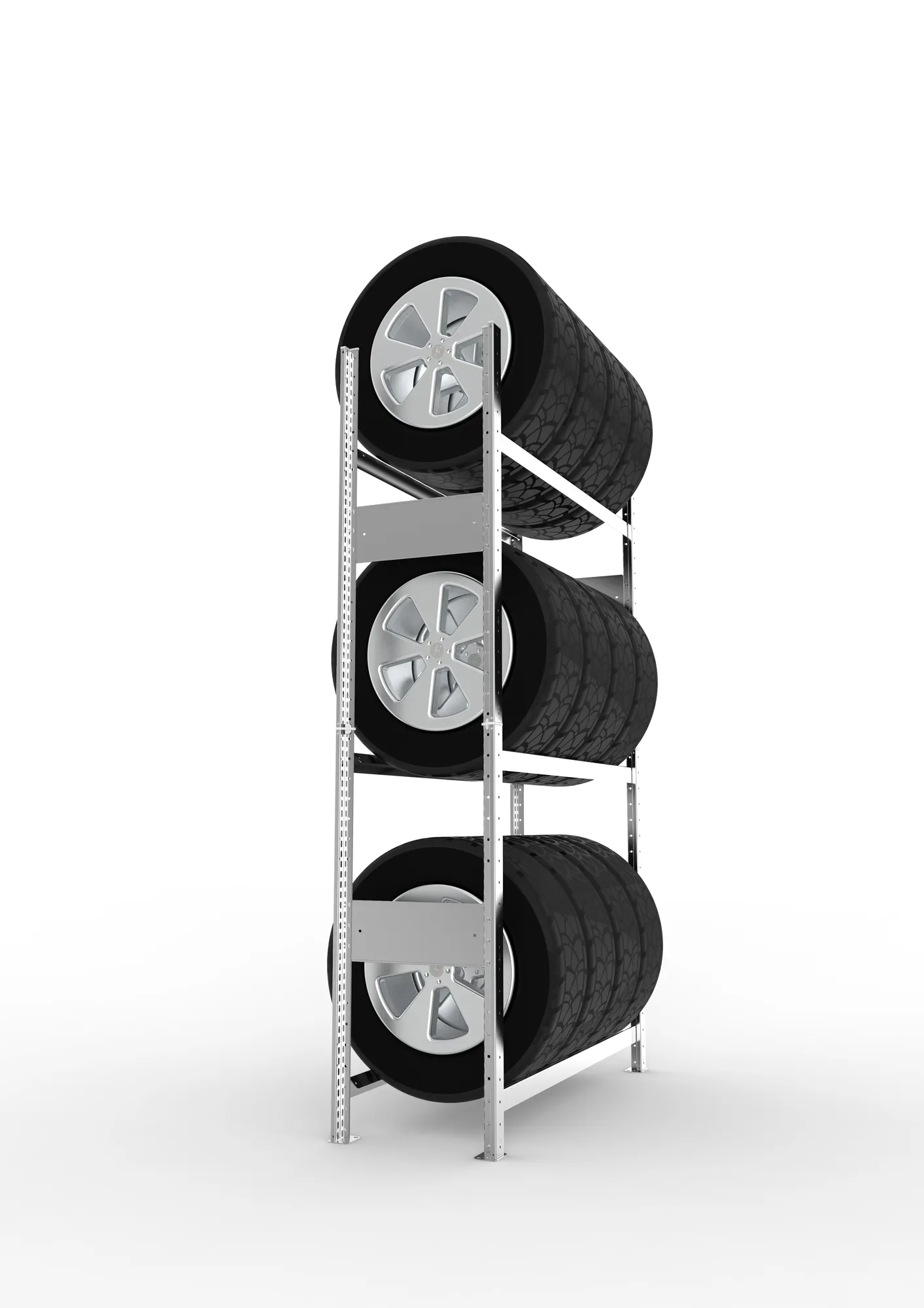 META CLIP SPLIT, Reifenregal, Grundregal, 2000 x 1150 x 400 mm, Fachlast 150 kg, 3 Ebenen, verzinkt – Seitenansicht