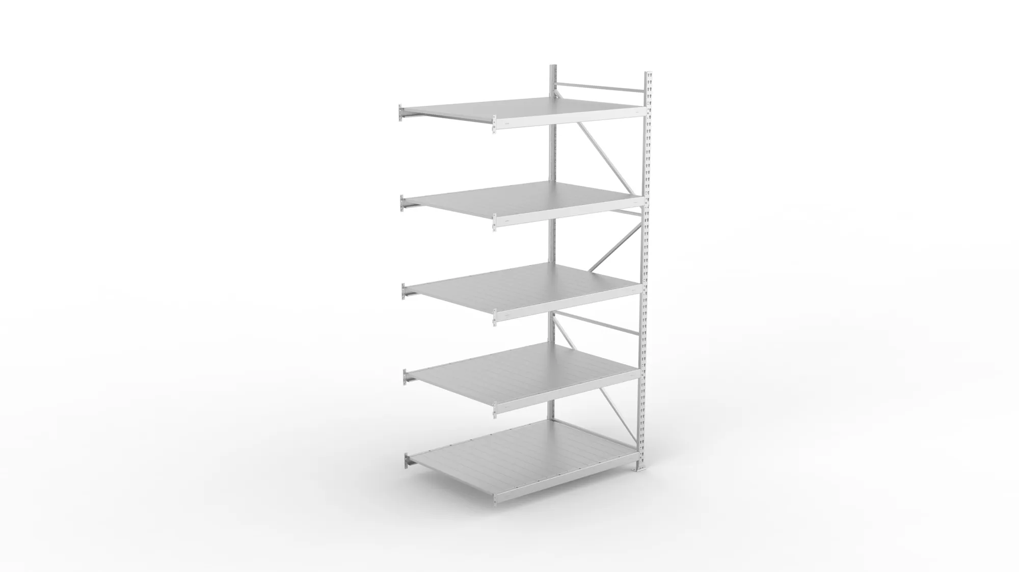 META MINI-RACK, Weitspannregal, Anbauregal, 3000 x 1400 x 1050 mm, Fachlast 600 kg, Stahlpaneelböden, 5 Ebenen – Ansicht von oben