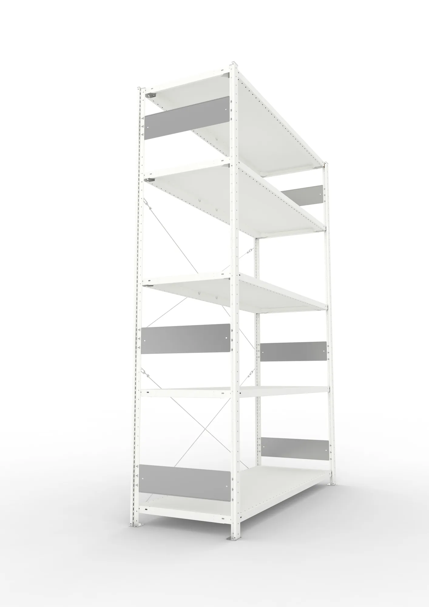 META CLIP S3, Fachbodenregal, Grundregal, 2500 x 1700 x 600 mm, Fachlast 200 kg, 5 Ebenen, RAL 7035 – Seitenansicht