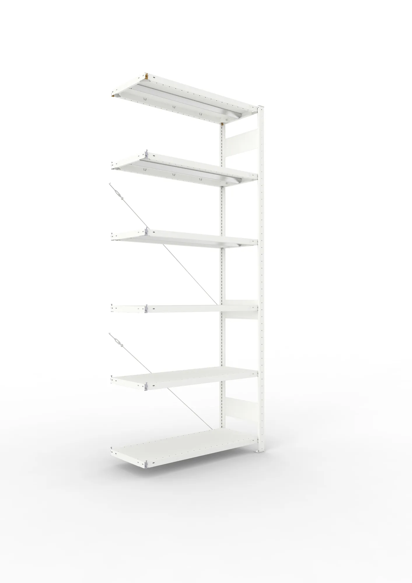 META CLIP, Fachbodenregal, Anbauregal, 2500 x 1000 x 400 mm, Fachlast 330 kg, 6 Ebenen, RAL 7035 – Ansicht in Blickhöhe