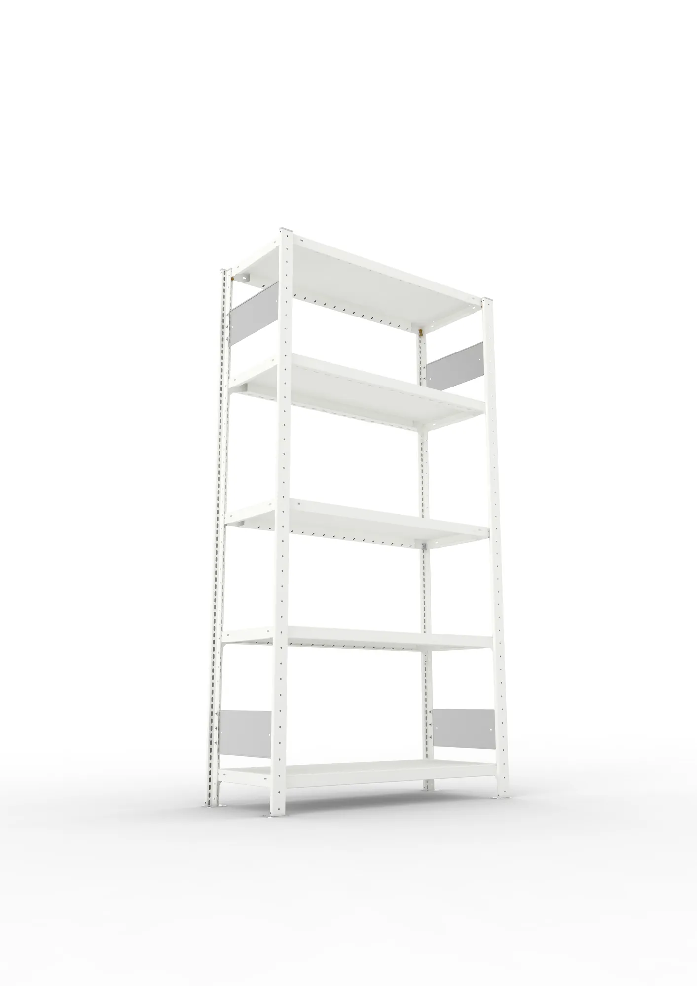 META CLIP S3, Fachbodenregal, Grundregal, 2000 x 1000 x 400 mm, Fachlast 230 kg, 5 Ebenen, Längsriegel, RAL 7035 – Ansicht von unten