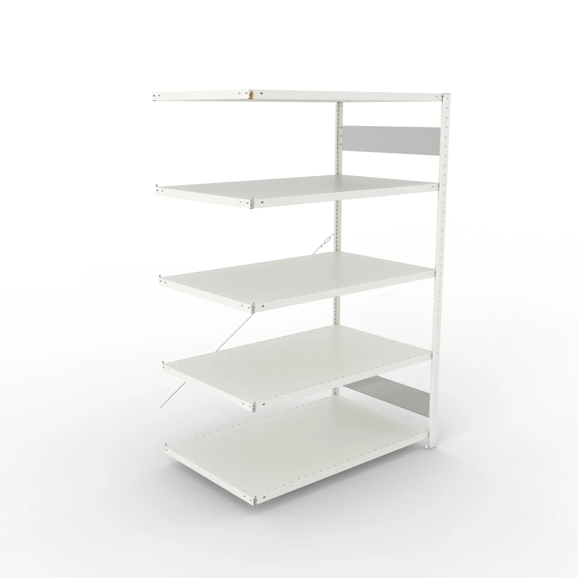 META CLIP S3, Fachbodenregal, Anbauregal, 2000 x 1300 x 800 mm, Fachlast 230 kg, 5 Ebenen, RAL 7035 – Ansicht von oben