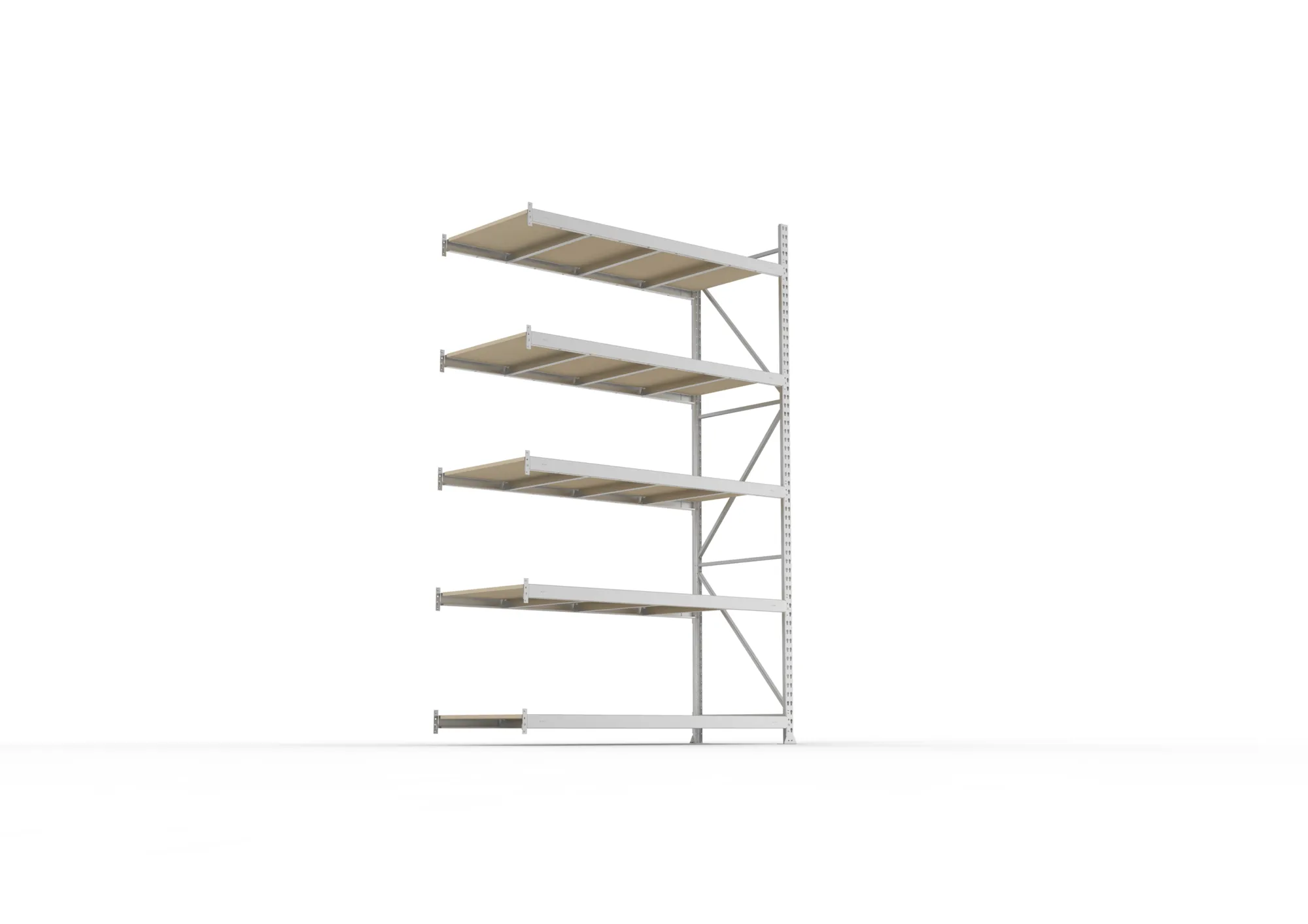 META MINI-RACK, Weitspannregal, Anbauregal, 3000 x 1800 x 800 mm, Fachlast 600 kg, Spanplattenböden, 5 Ebenen – Ansicht von unten