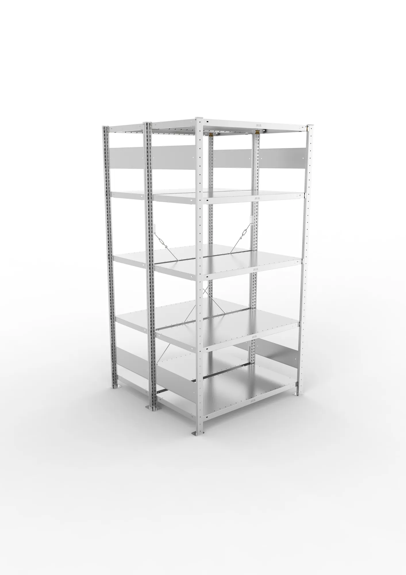 META CLIP, Fachbodenregal, Doppel-Grundregal, 2000 x 1000 x 500 mm, Fachlast 230 kg, 5 Ebenen, verzinkt – Ansicht von oben