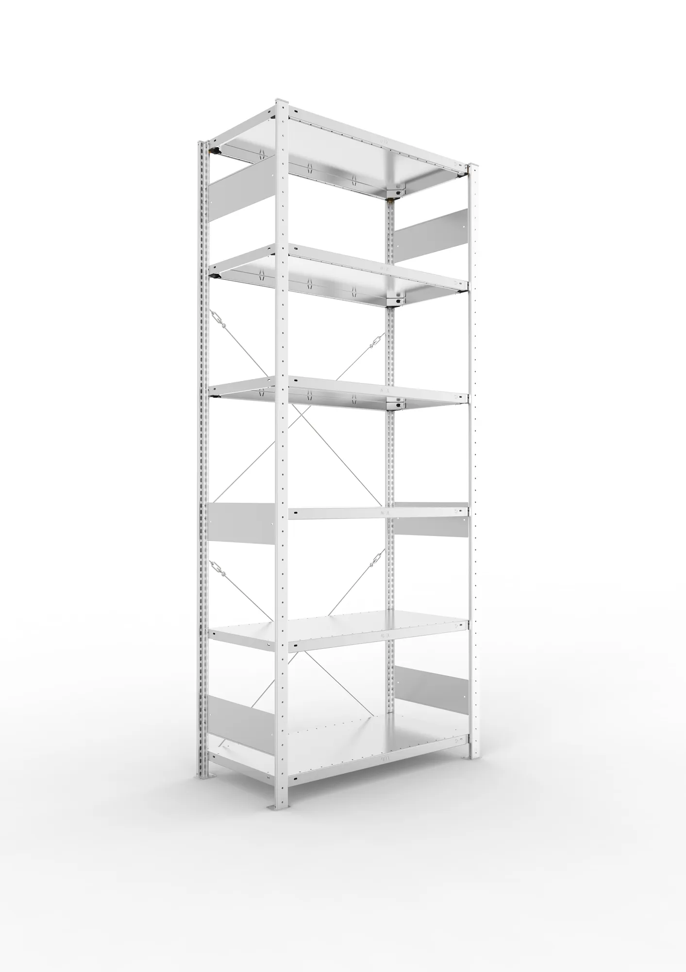 META CLIP S3, Fachbodenregal, Grundregal, 2500 x 1000 x 500 mm, Fachlast 150 kg, 6 Ebenen, verzinkt – Ansicht in Blickhöhe