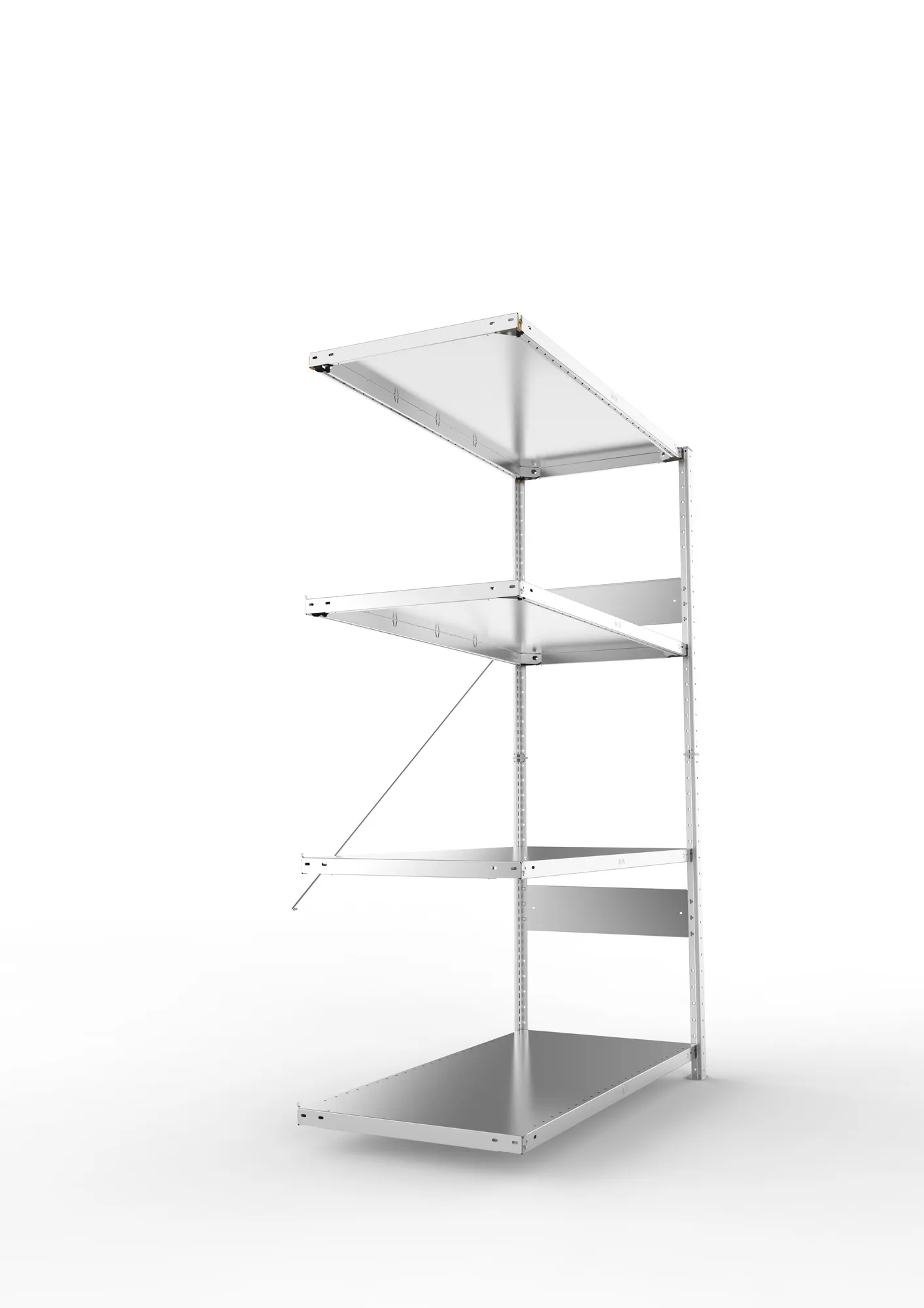 META CLIP SPLIT, Fachbodenregal, Anbauregal, 2000 x 1300 x 600 mm, Fachlast 150 kg, 4 Ebenen, verzinkt – Seitenansicht
