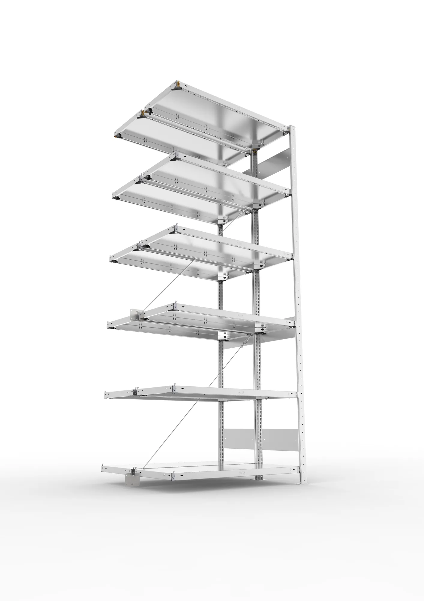 META CLIP, Fachbodenregal, Doppel-Anbauregal, 2500 x 1000 x 400 mm, Fachlast 150 kg, 6 Ebenen, verzinkt – Ansicht von unten
