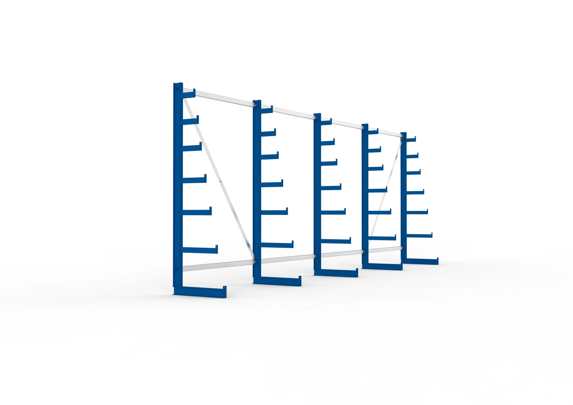 META ATLAS ST, Langgutregal, 4 Felder, 2000 x 5400 x 500 mm, Armlast 200 kg, einseitig, 6+1 Ebenen – Seitenansicht