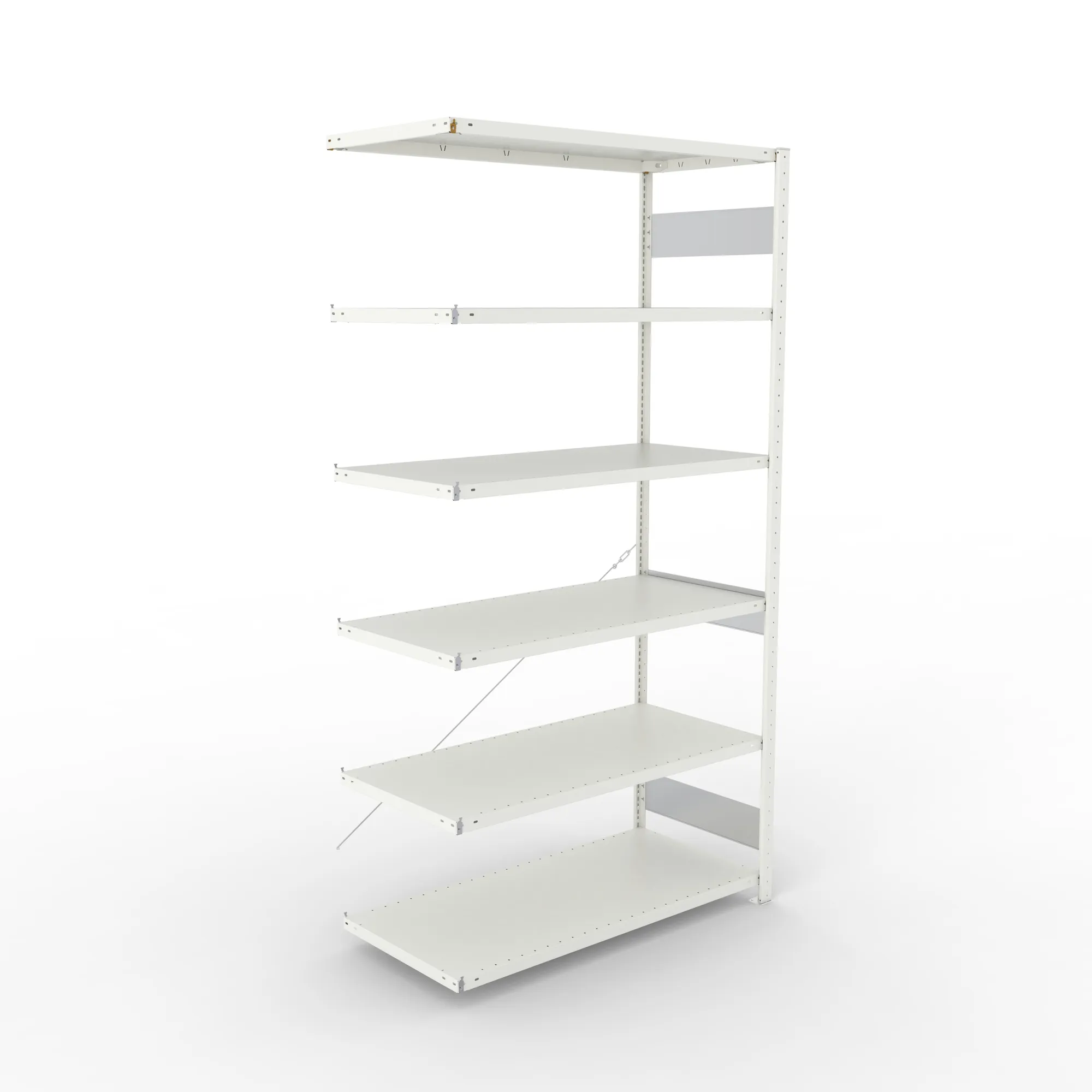 META CLIP S3, Fachbodenregal, Anbauregal, 2500 x 1300 x 600 mm, Fachlast 230 kg, 6 Ebenen, RAL 7035 – Ansicht von oben