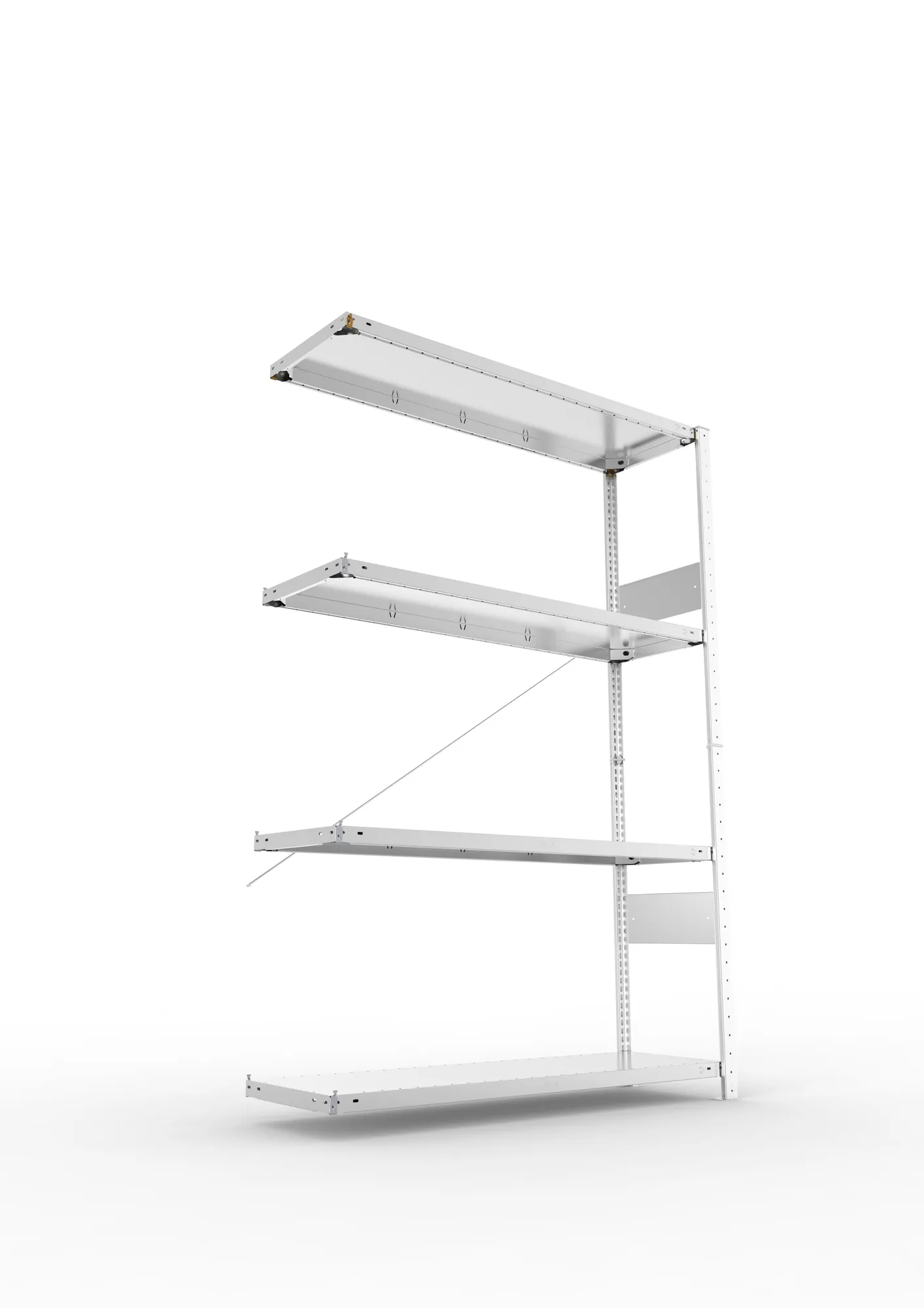 META CLIP SPLIT, Fachbodenregal, Anbauregal, 2000 x 1300 x 400 mm, Fachlast 230 kg, 4 Ebenen, verzinkt – Ansicht von unten
