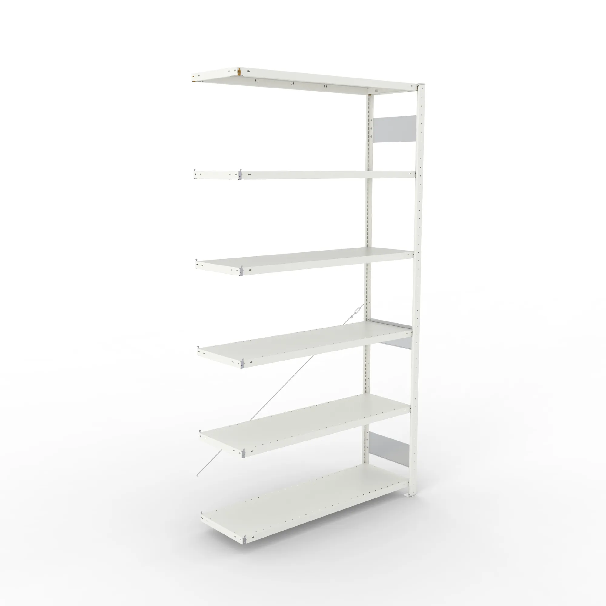 META CLIP S3, Fachbodenregal, Anbauregal, 2500 x 1300 x 400 mm, Fachlast 230 kg, 6 Ebenen, RAL 7035 – Ansicht von oben