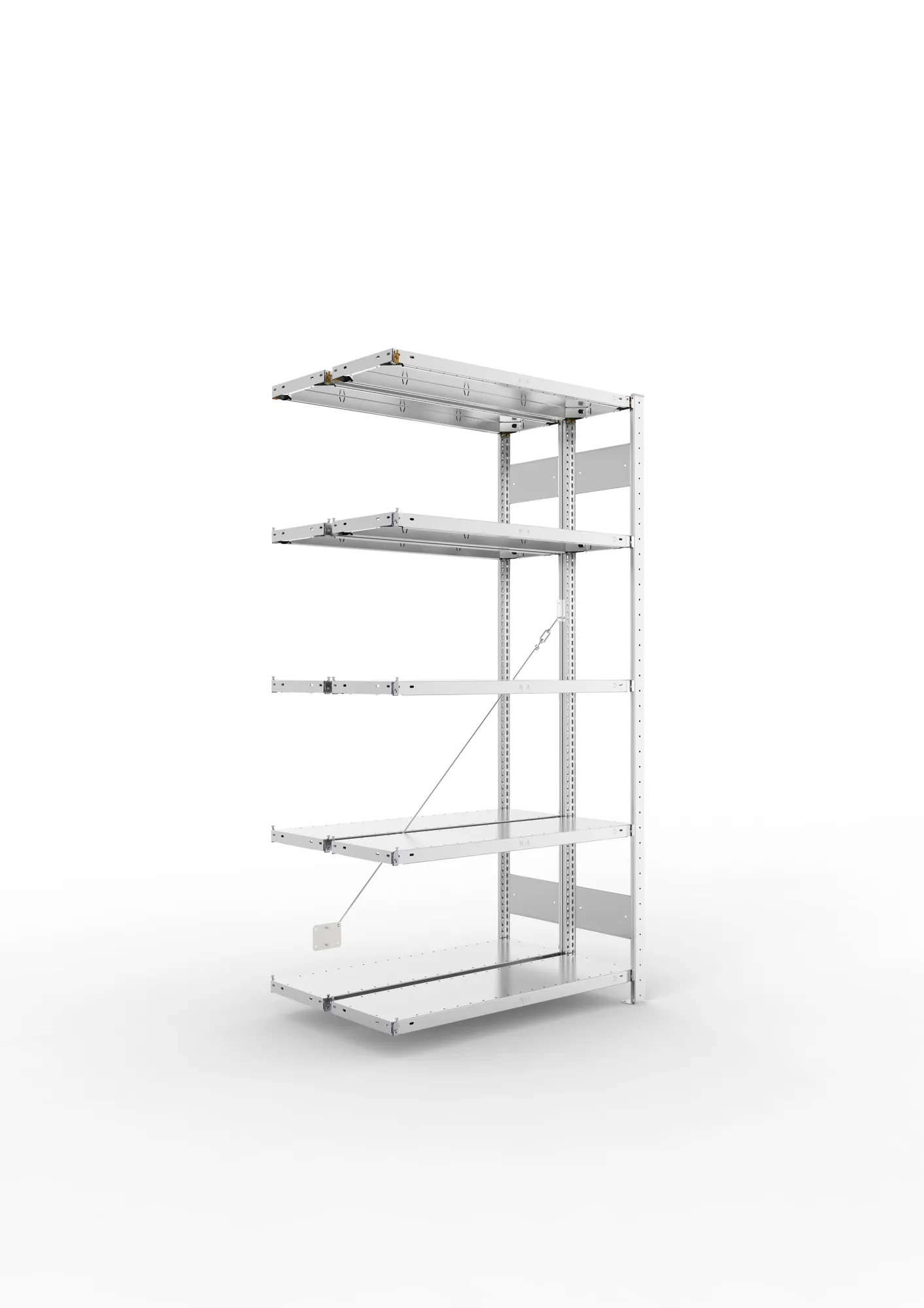 META CLIP, Fachbodenregal, Doppel-Anbauregal, 2000 x 1000 x 300 mm, Fachlast 150 kg, 5 Ebenen, verzinkt – Ansicht in Blickhöhe