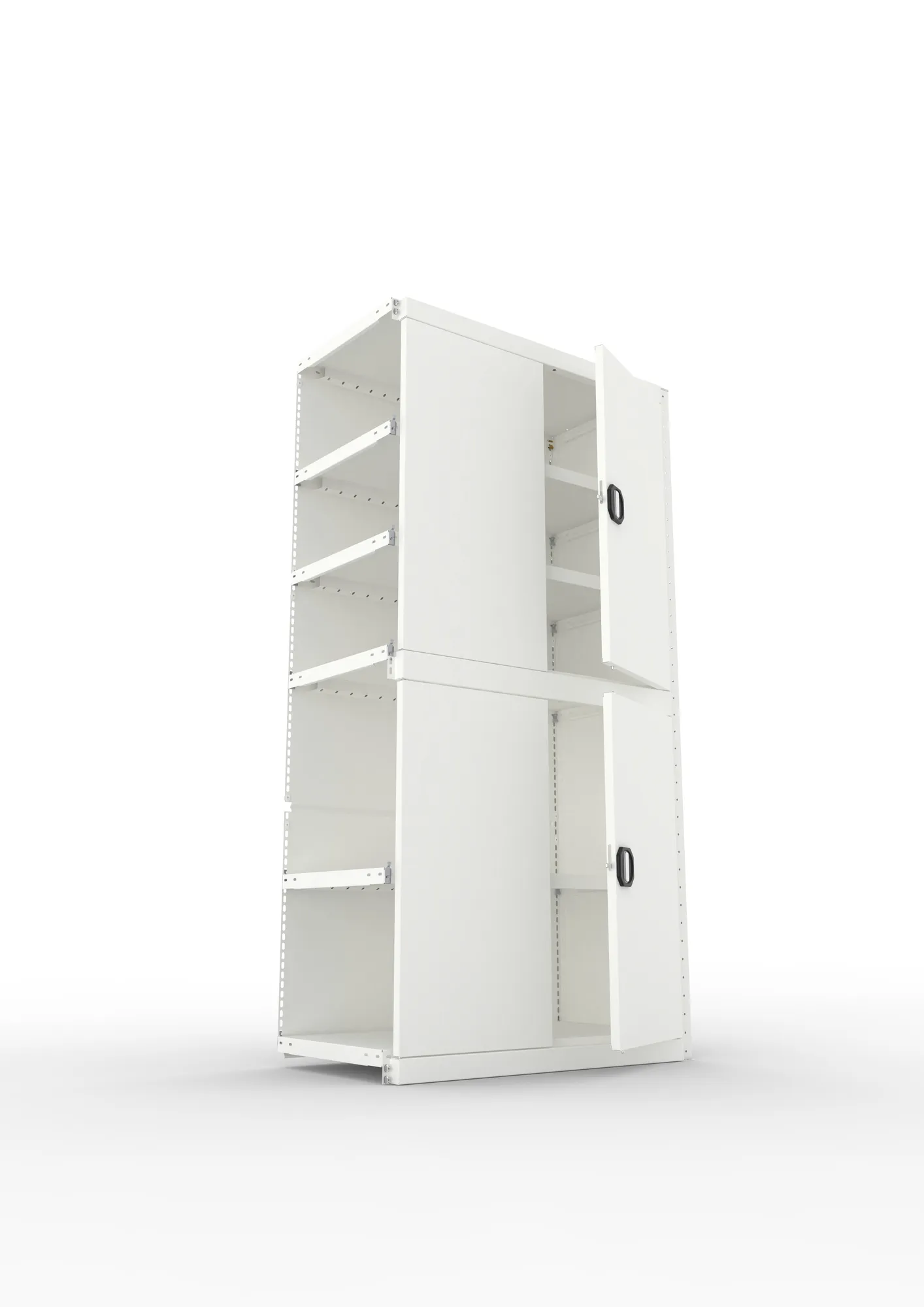 META CLIP, Schrankmodul, Anbauregal, Variante 2, 2000 x 1000 x 500 mm, mit zwei Flügeltüren, RAL 7035 – Ansicht von unten