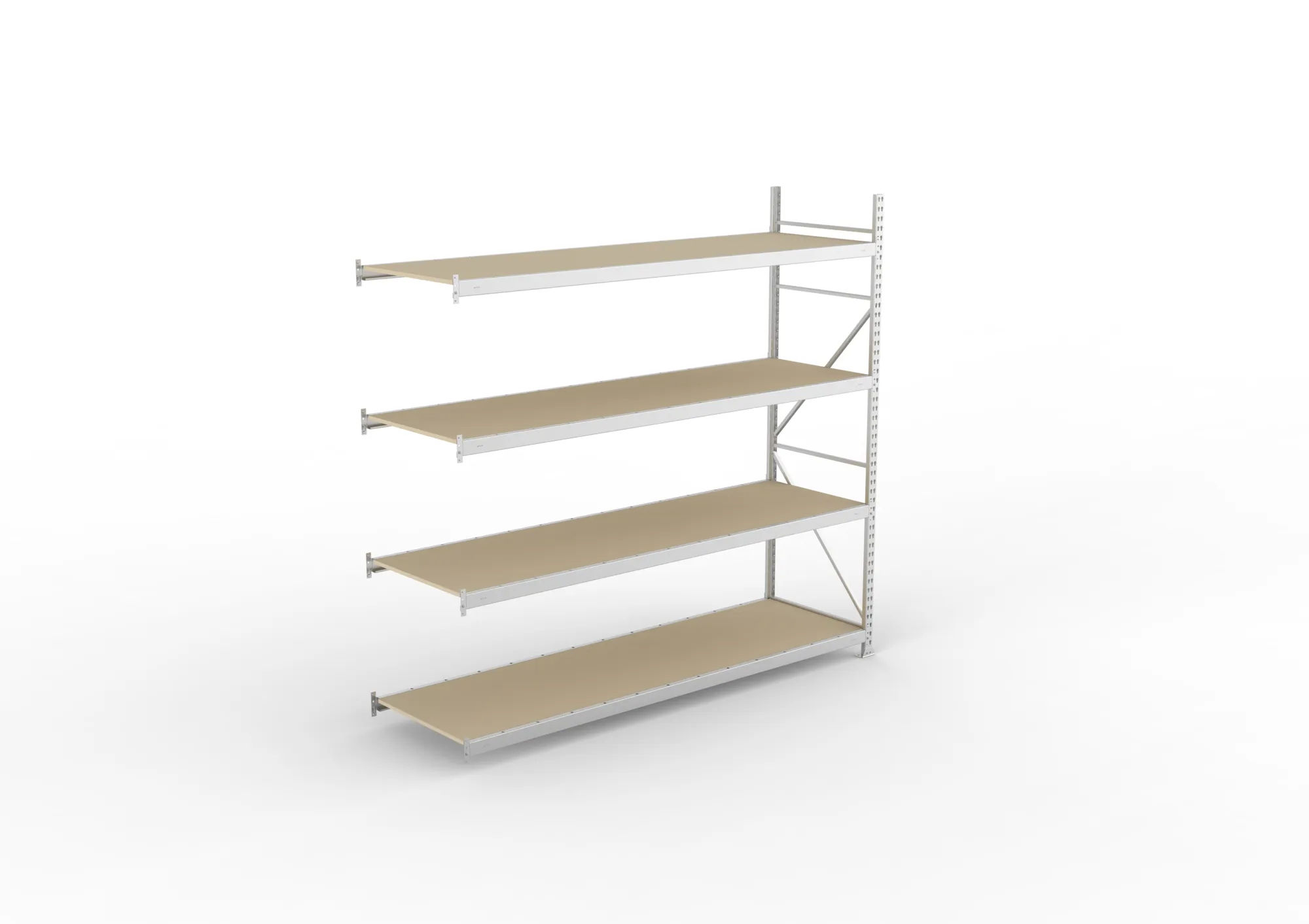 META MINI-RACK, Weitspannregal, Anbauregal, 2500 x 2600 x 800 mm, Fachlast 490 kg, Spanplattenböden, 4 Ebenen – Ansicht von oben