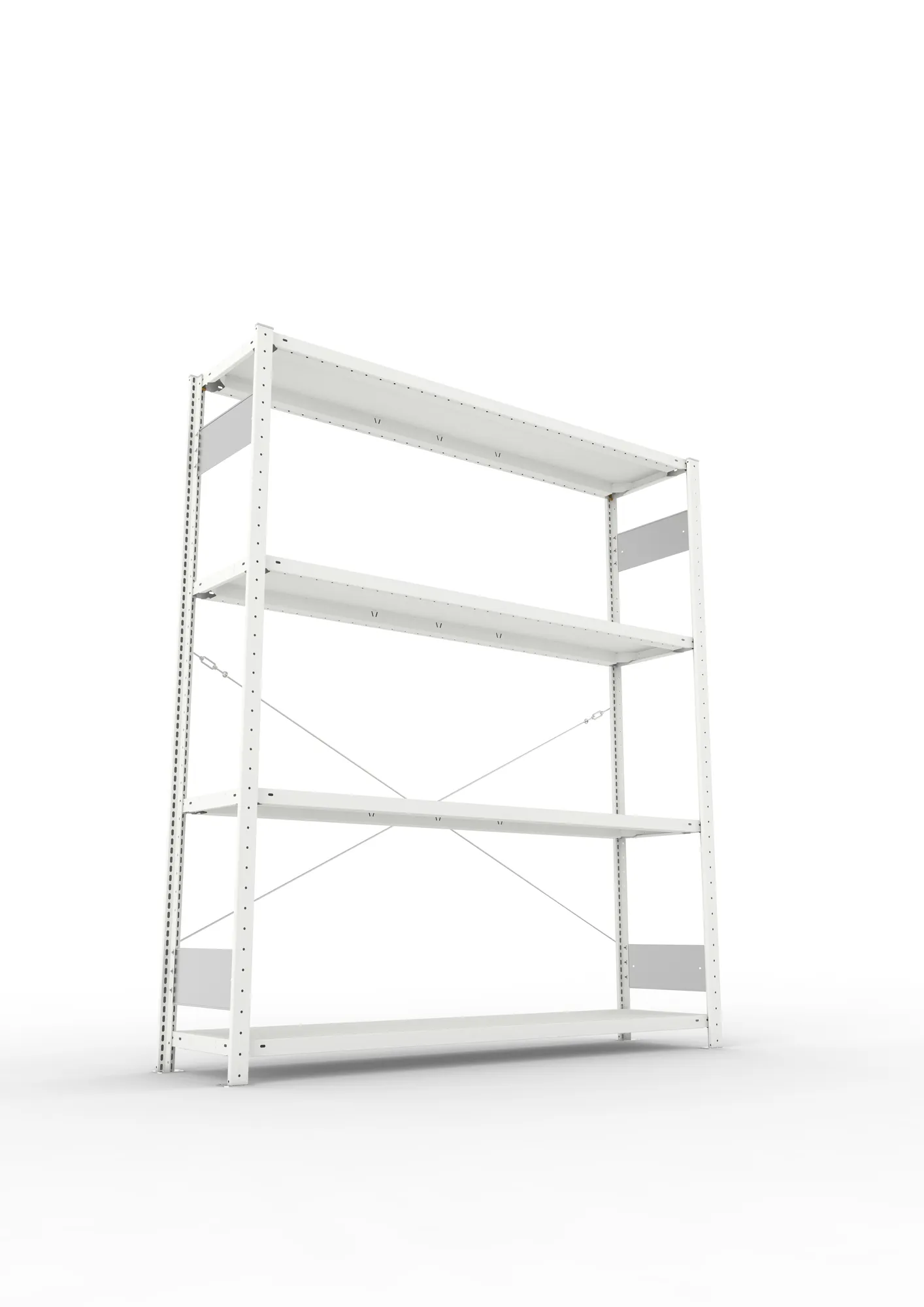 META CLIP S3, Fachbodenregal, Grundregal, 2000 x 1700 x 400 mm, Fachlast 200 kg, 4 Ebenen, RAL 7035 – Ansicht von unten