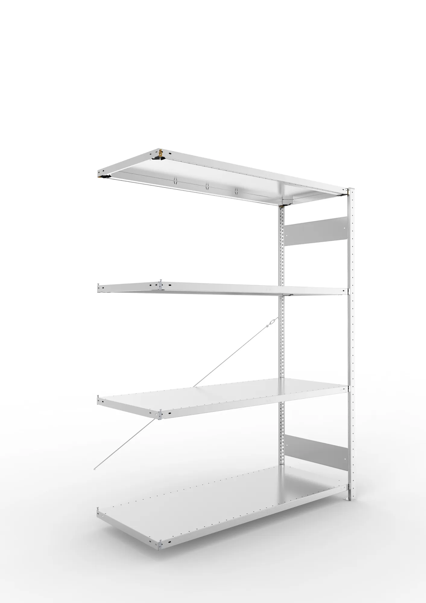 META CLIP S3, Fachbodenregal, Anbauregal, 2000 x 1500 x 600 mm, Fachlast 200 kg, 4 Ebenen, verzinkt – Ansicht in Blickhöhe
