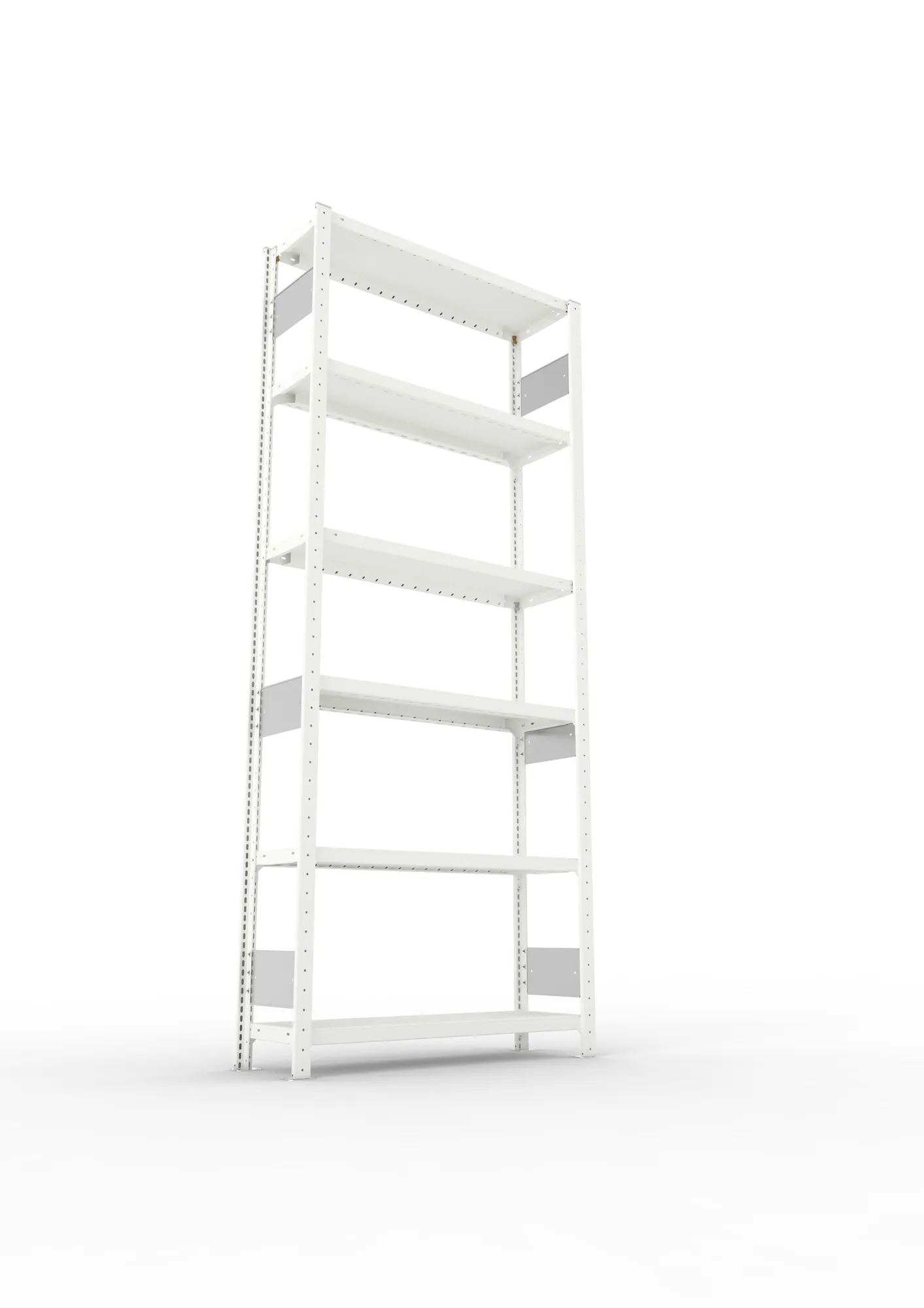 META CLIP S3, Fachbodenregal, Grundregal, 2500 x 1000 x 300 mm, Fachlast 230 kg, 6 Ebenen, Längsriegel, RAL 7035 – Ansicht von unten