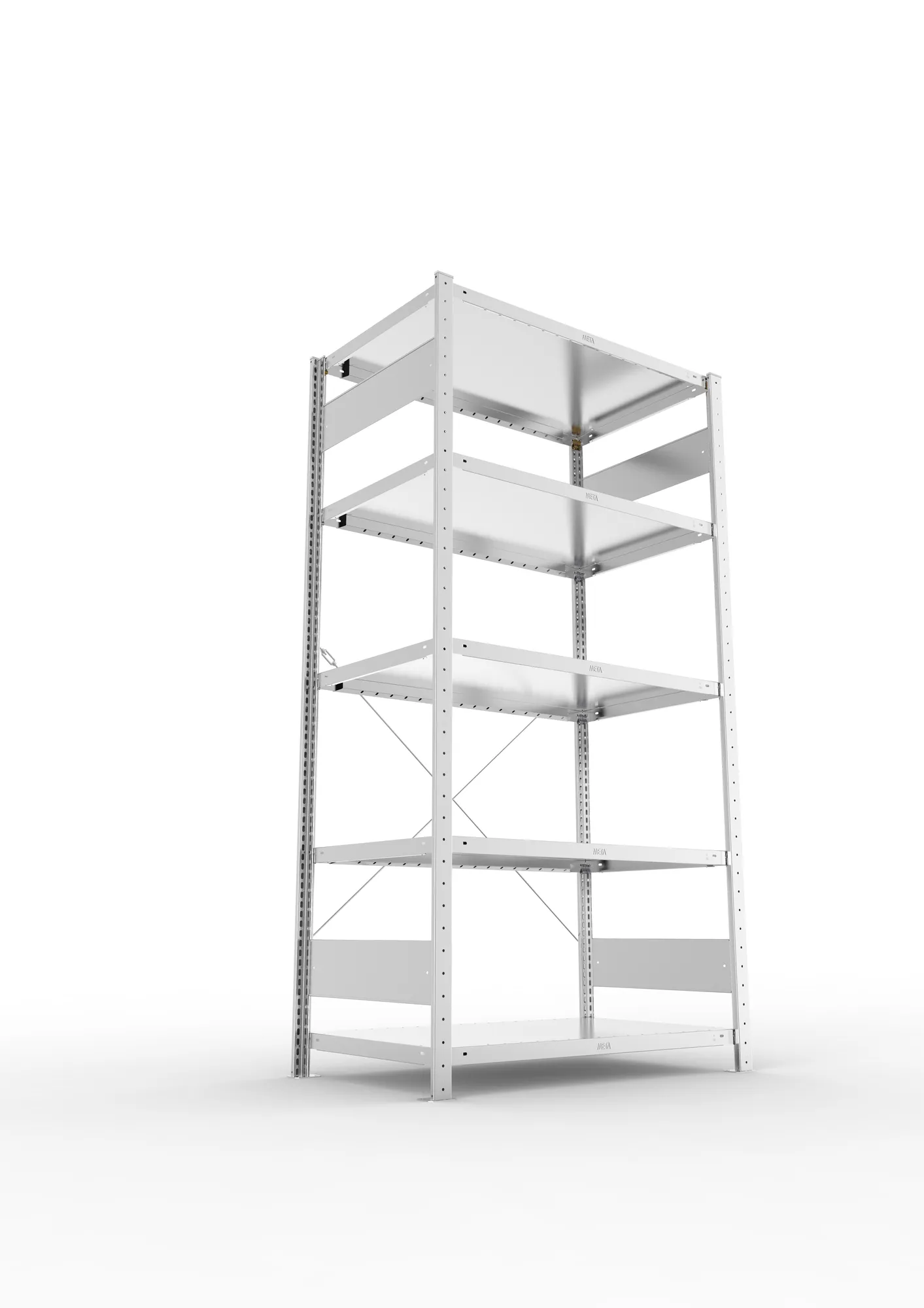 META CLIP, Fachbodenregal, Grundregal, 2000 x 1000 x 600 mm, Fachlast 230 kg, 5 Ebenen, verzinkt – Ansicht von unten