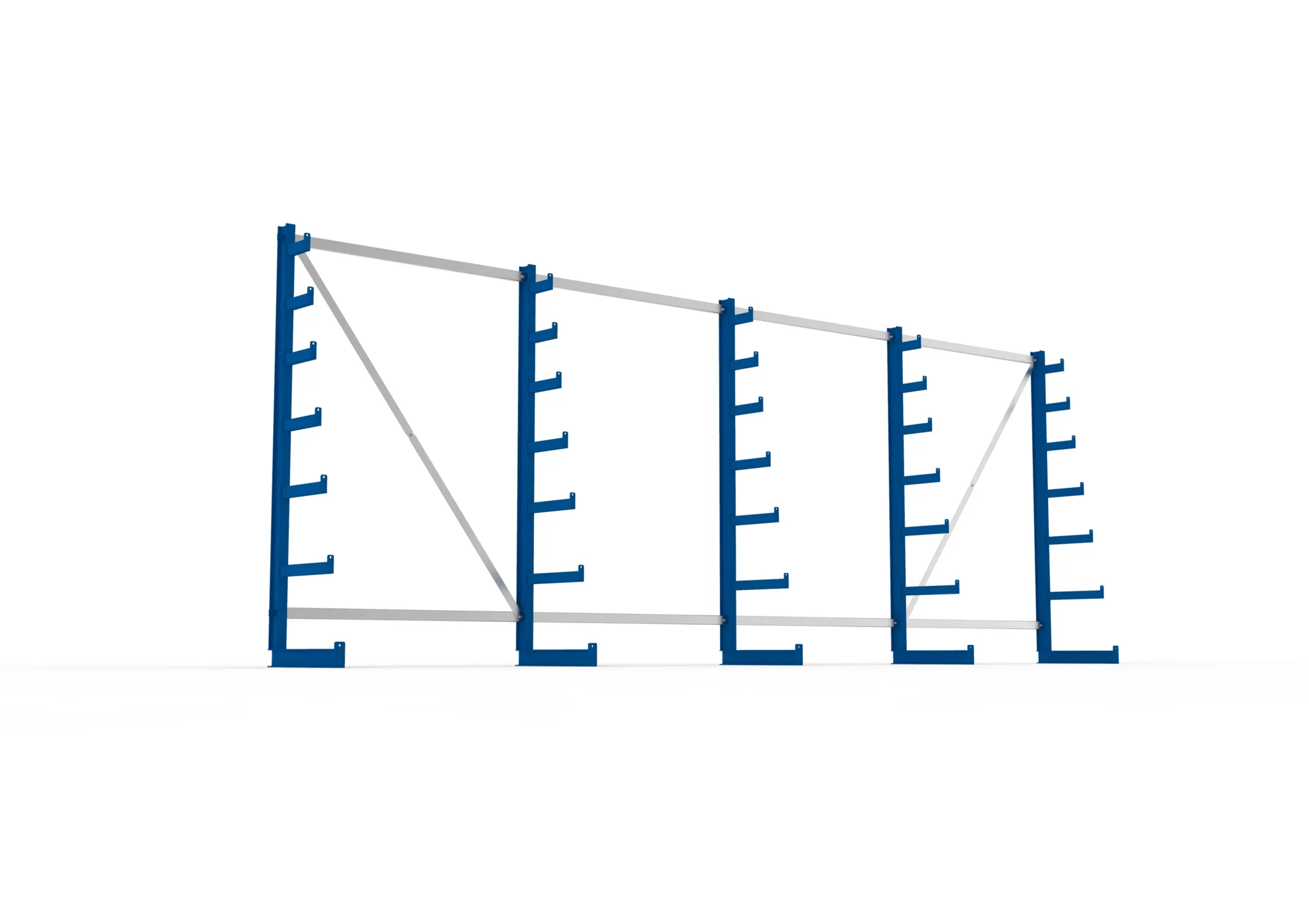 META ATLAS ST, Langgutregal, 4 Felder, 2000 x 5400 x 500 mm, Armlast 200 kg, einseitig, 6+1 Ebenen – Ansicht von unten