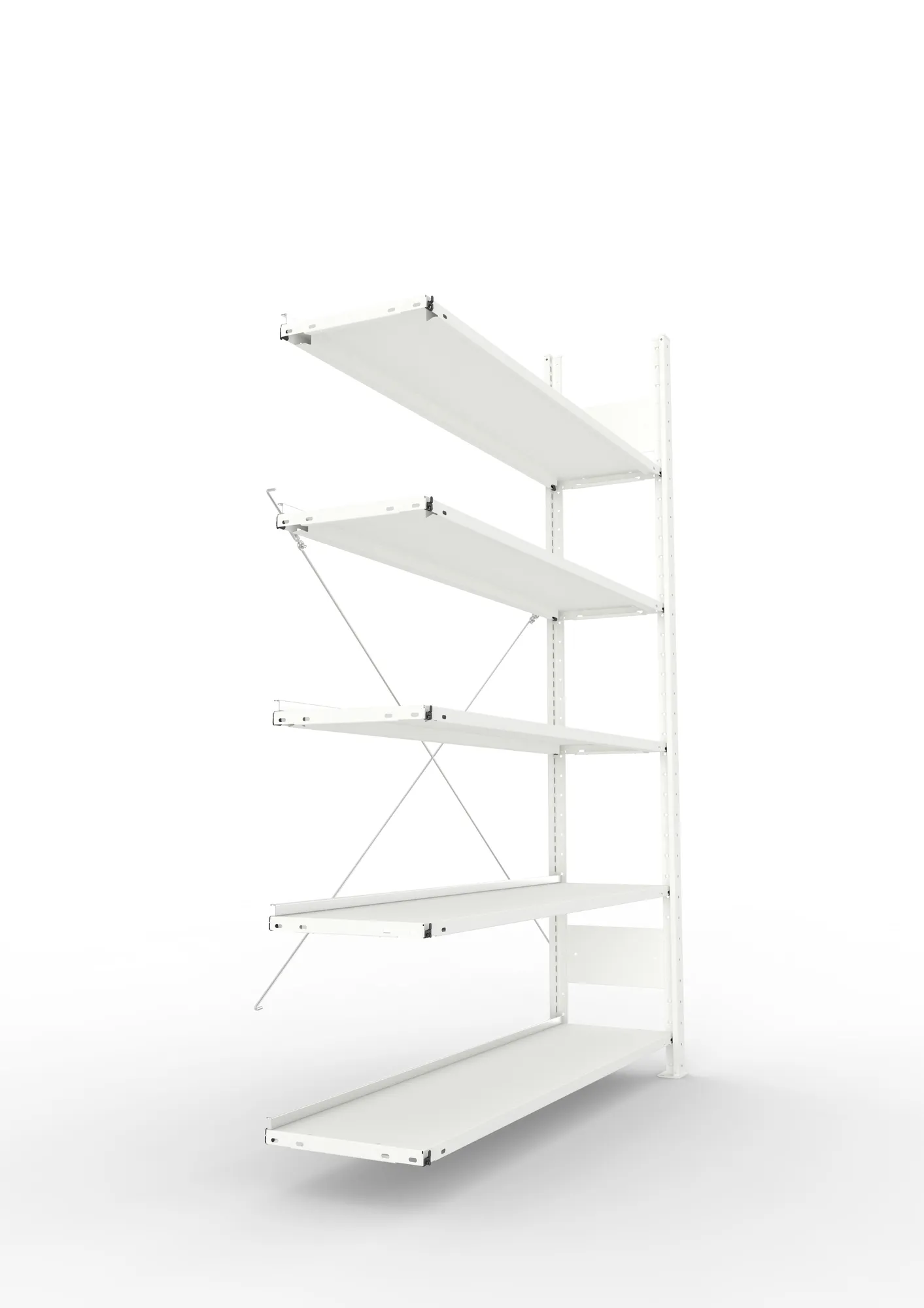 META CLIP COMPACT, Büro-Steckregal, Anbauregal, 1850 x 1250 x 300 mm, Fachlast 80 kg, 5+0 Ebenen, RAL 7035 – Seitenansicht