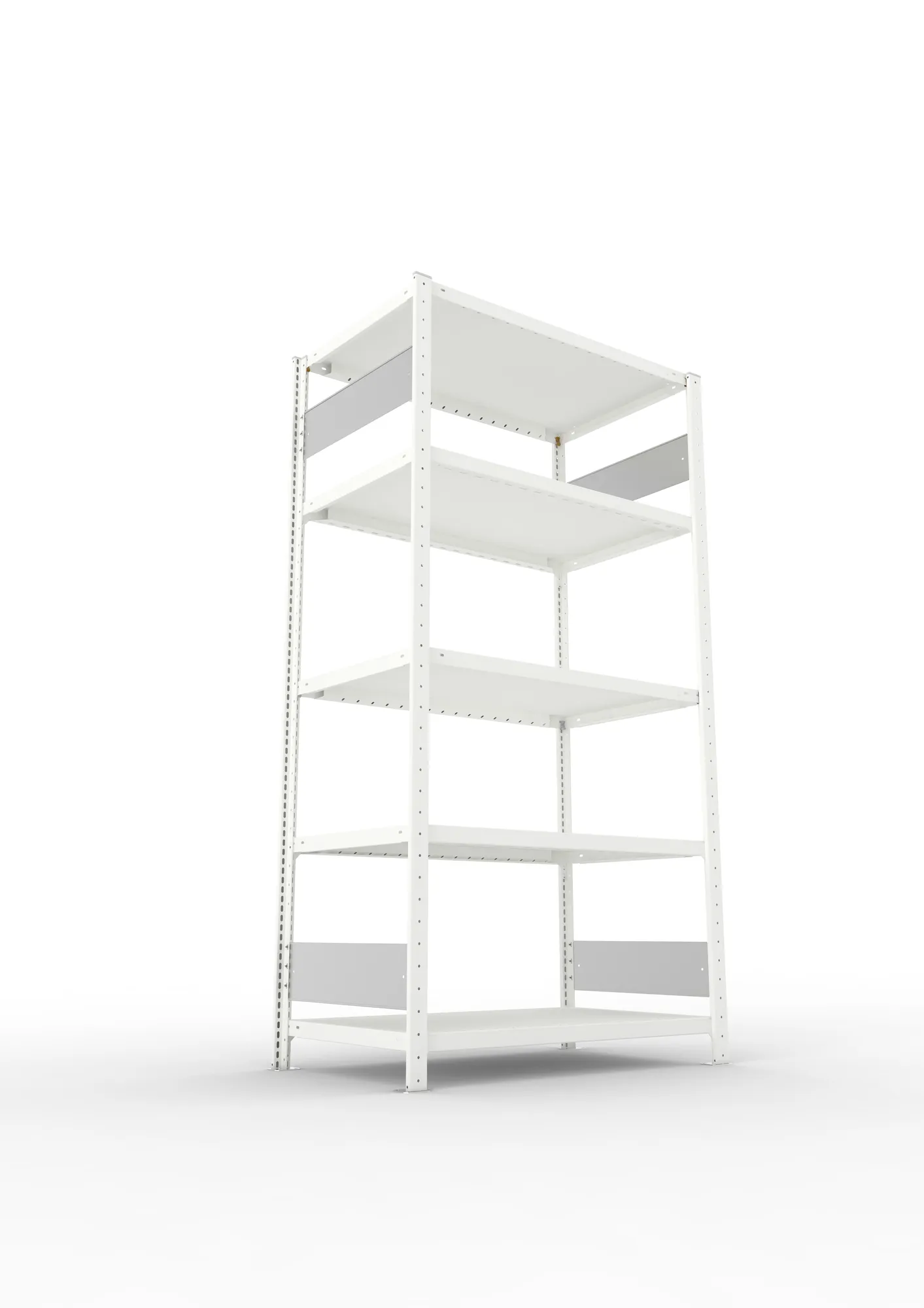 META CLIP S3, Fachbodenregal, Grundregal, 2000 x 1000 x 600 mm, Fachlast 230 kg, 5 Ebenen, Längsriegel, RAL 7035 – Ansicht von unten