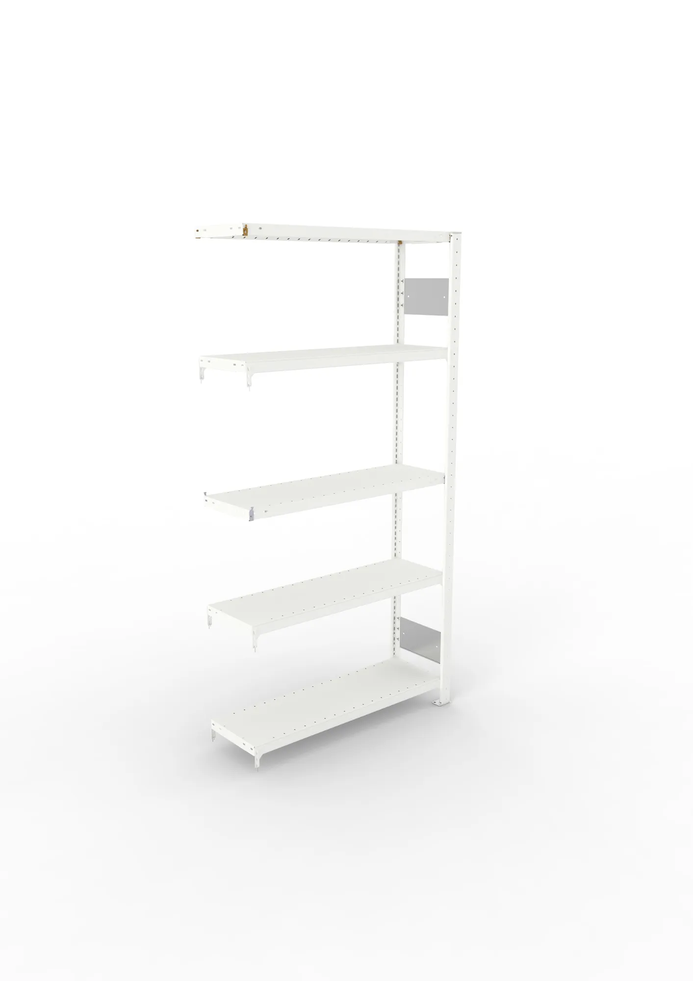 META CLIP S3, Fachbodenregal, Anbauregal, 2000 x 1000 x 300 mm, Fachlast 230 kg, 5 Ebenen, Längsriegel, RAL 7035 – Ansicht von oben