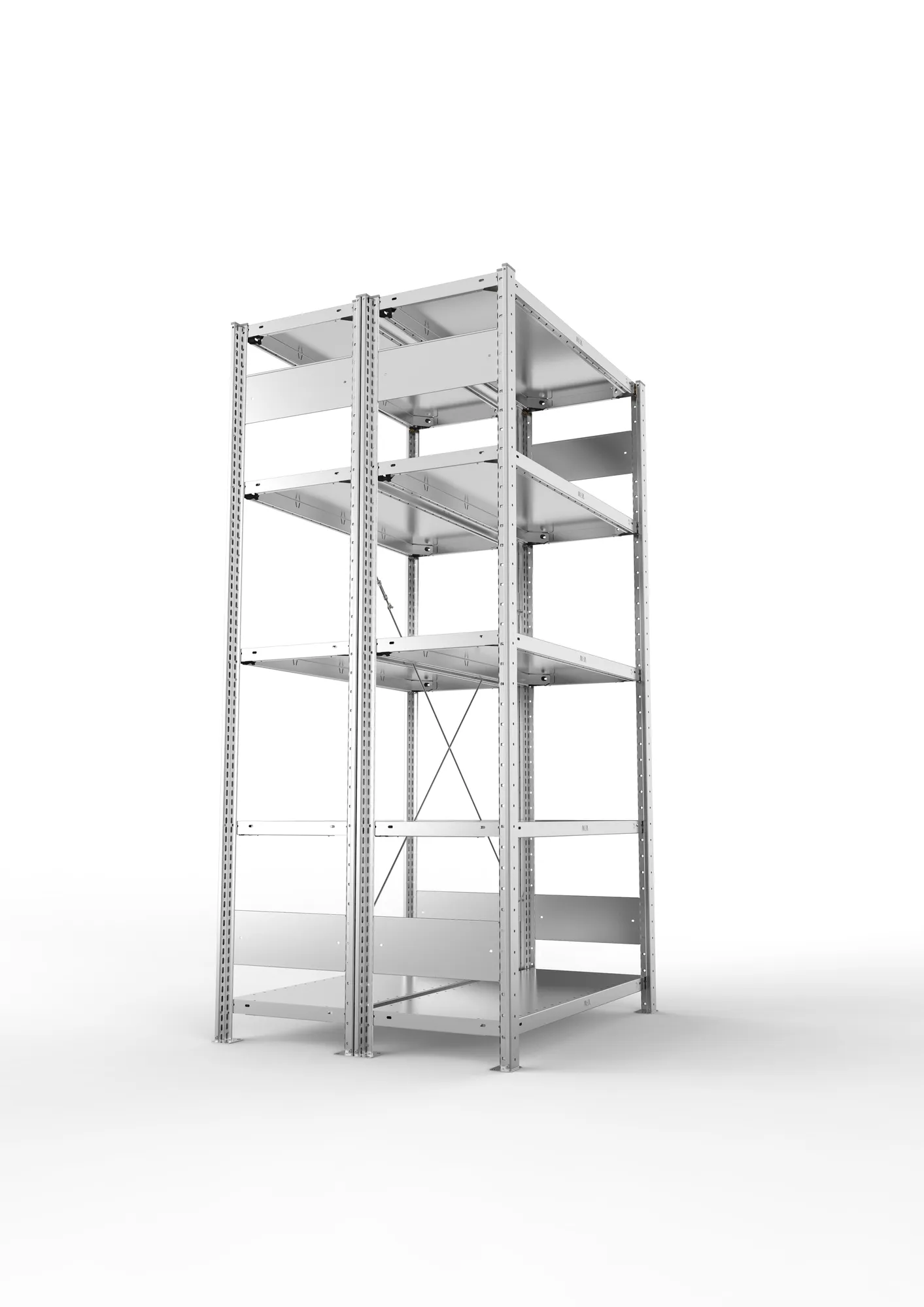 META CLIP, Fachbodenregal, Doppel-Grundregal, 2000 x 1000 x 400 mm, Fachlast 150 kg, 5 Ebenen, verzinkt – Seitenansicht