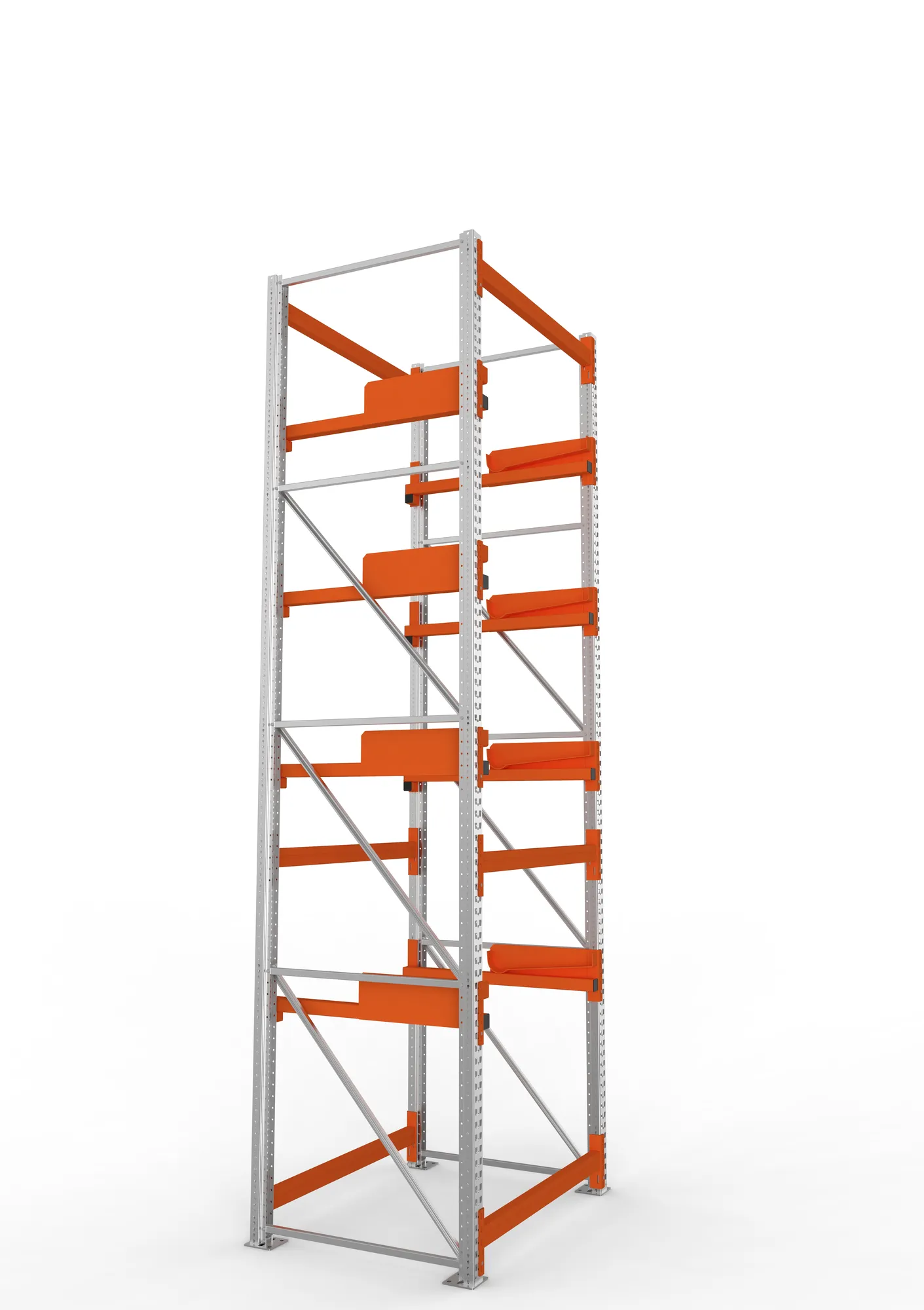 META MULTIPAL, Kabeltrommelregal, Grundregal, 4400 x 1300 x 1100 mm, Feldlast 5500 kg, 4 Ebenen, Typ 2, verzinkt – Seitenansicht
