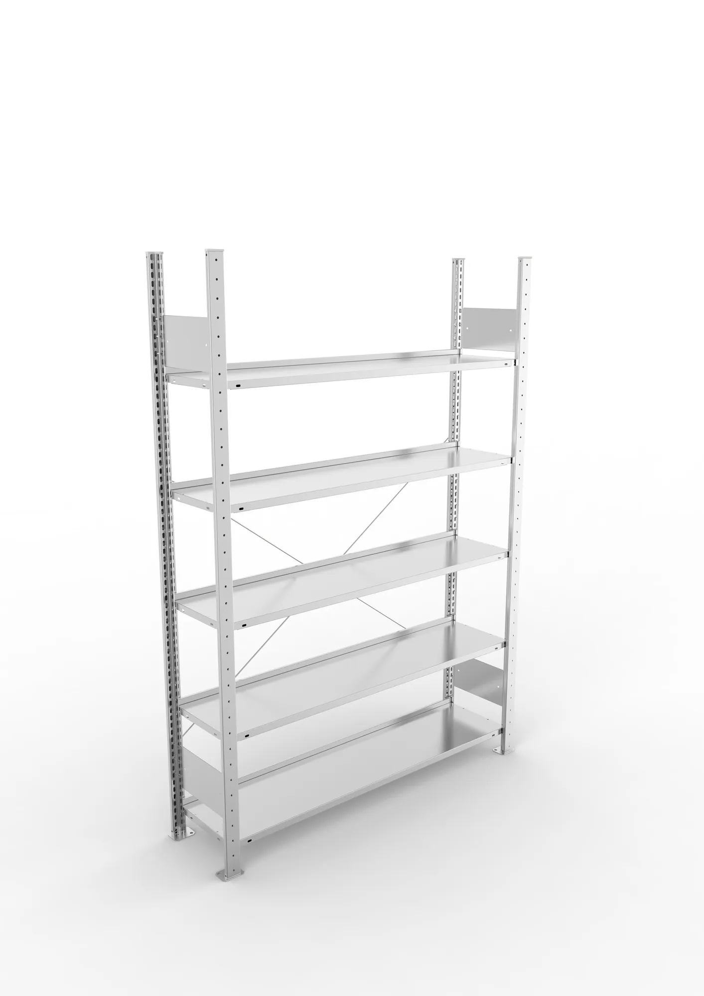 META CLIP COMPACT S3, Büro-Steckregal, Grundregal, 1850 x 1250 x 300 mm, Fachlast 80 kg, 5+0 Ebenen, Endanschlag, verzinkt – Ansicht von oben