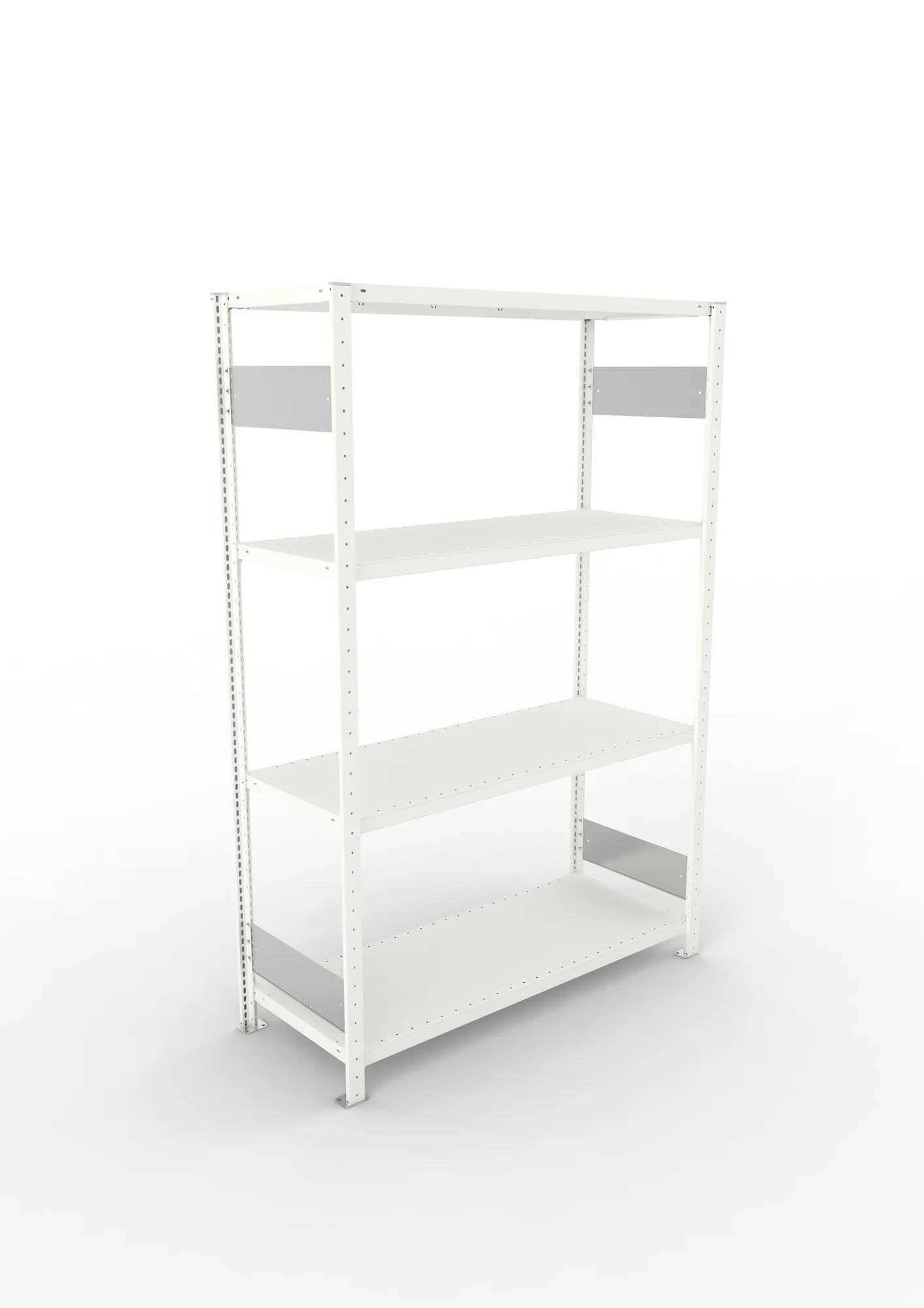 META CLIP S3, Fachbodenregal, Grundregal, 2000 x 1300 x 500 mm, Fachlast 230 kg, 4 Ebenen, Längsriegel, RAL 7035 – Ansicht von oben