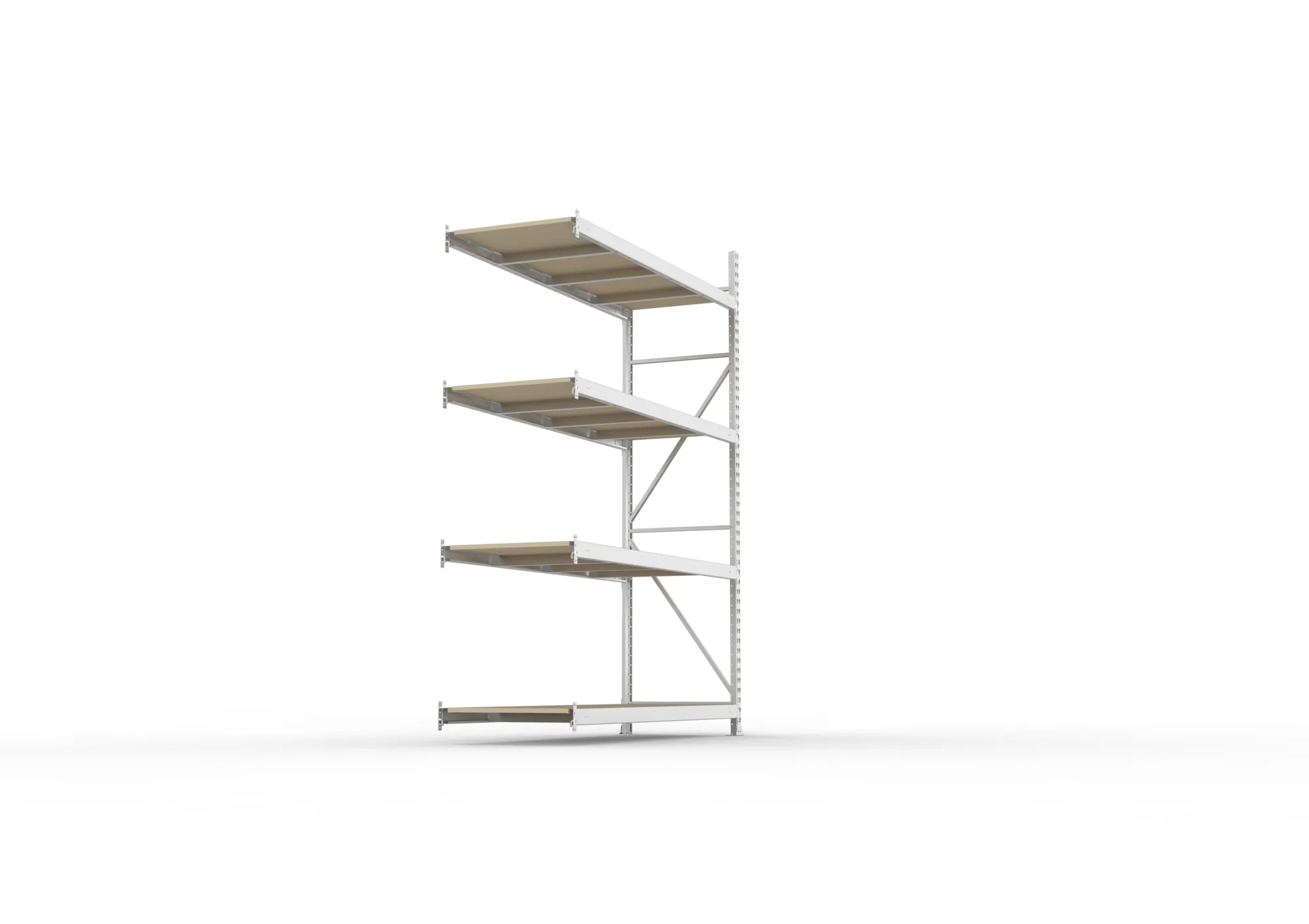 META MINI-RACK, Weitspannregal, Anbauregal, 2500 x 1800 x 650 mm, Fachlast 600 kg, Spanplattenböden, 4 Ebenen – Seitenansicht