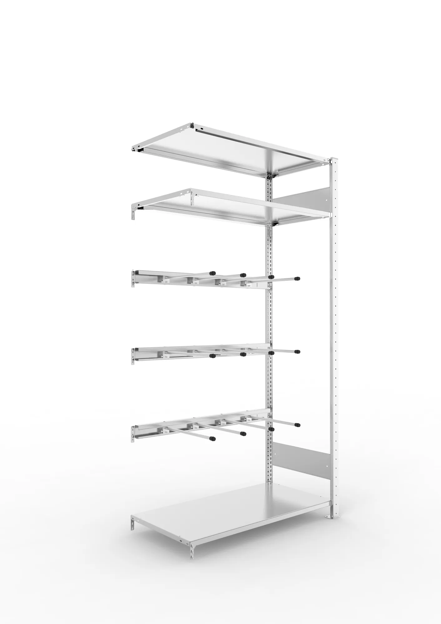 META CLIP, Keilriemenregal, Anbauregal, 2000 x 1000 x 500 mm, 3 Ebenen, verzinkt – Ansicht in Blickhöhe