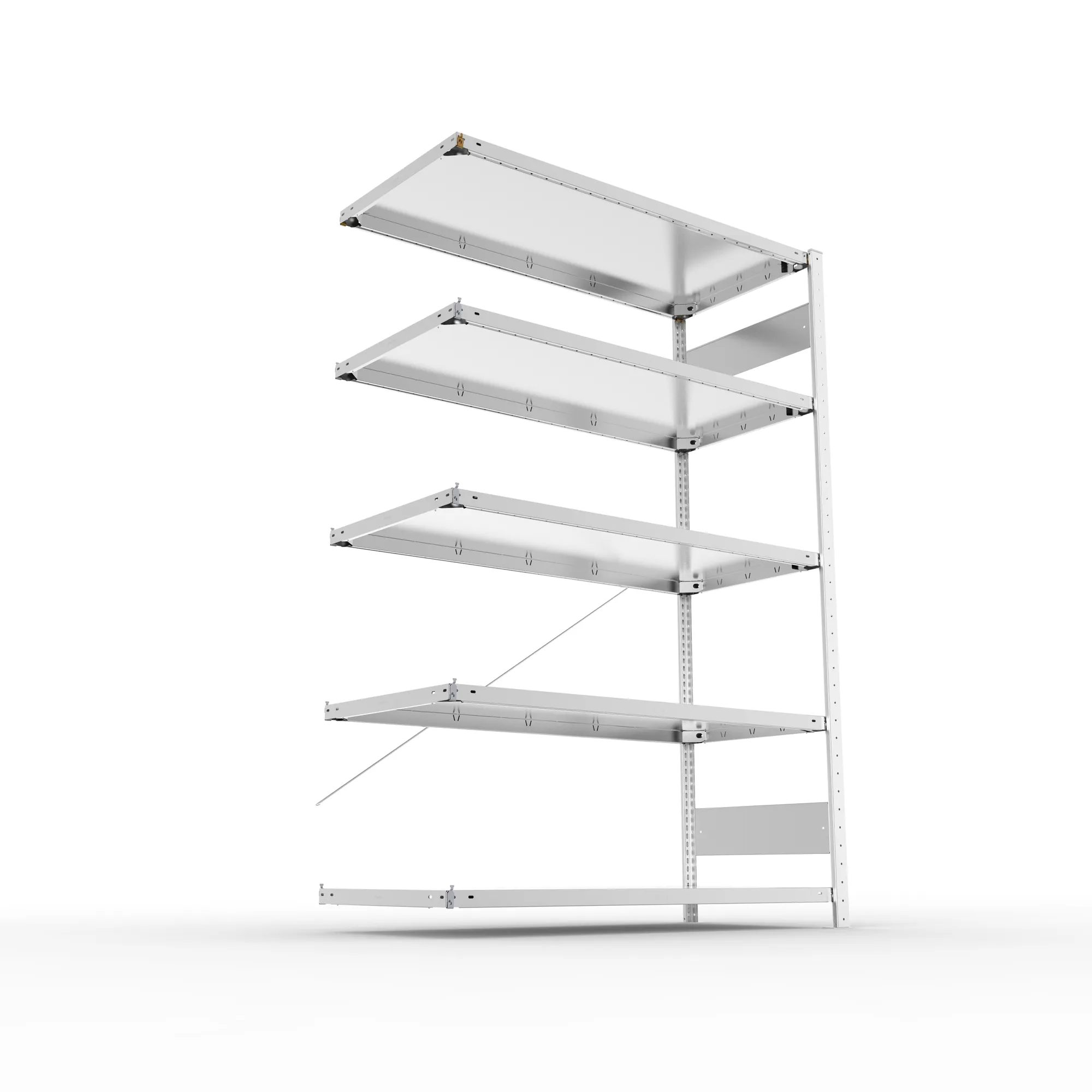 META CLIP, Fachbodenregal, Anbauregal, 2000 x 1300 x 600 mm, Fachlast 230 kg, 5 Ebenen, verzinkt – Ansicht von unten
