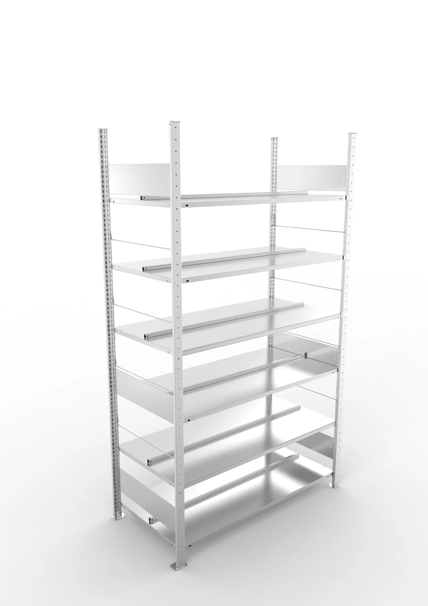 META CLIP COMPACT S3, Büro-Steckregal, Doppel-Grundregal, 2200 x 1250 x 600 mm, Fachlast 100 kg, 6+0 Ebenen, Mittelanschlag, verzinkt – Ansicht von oben