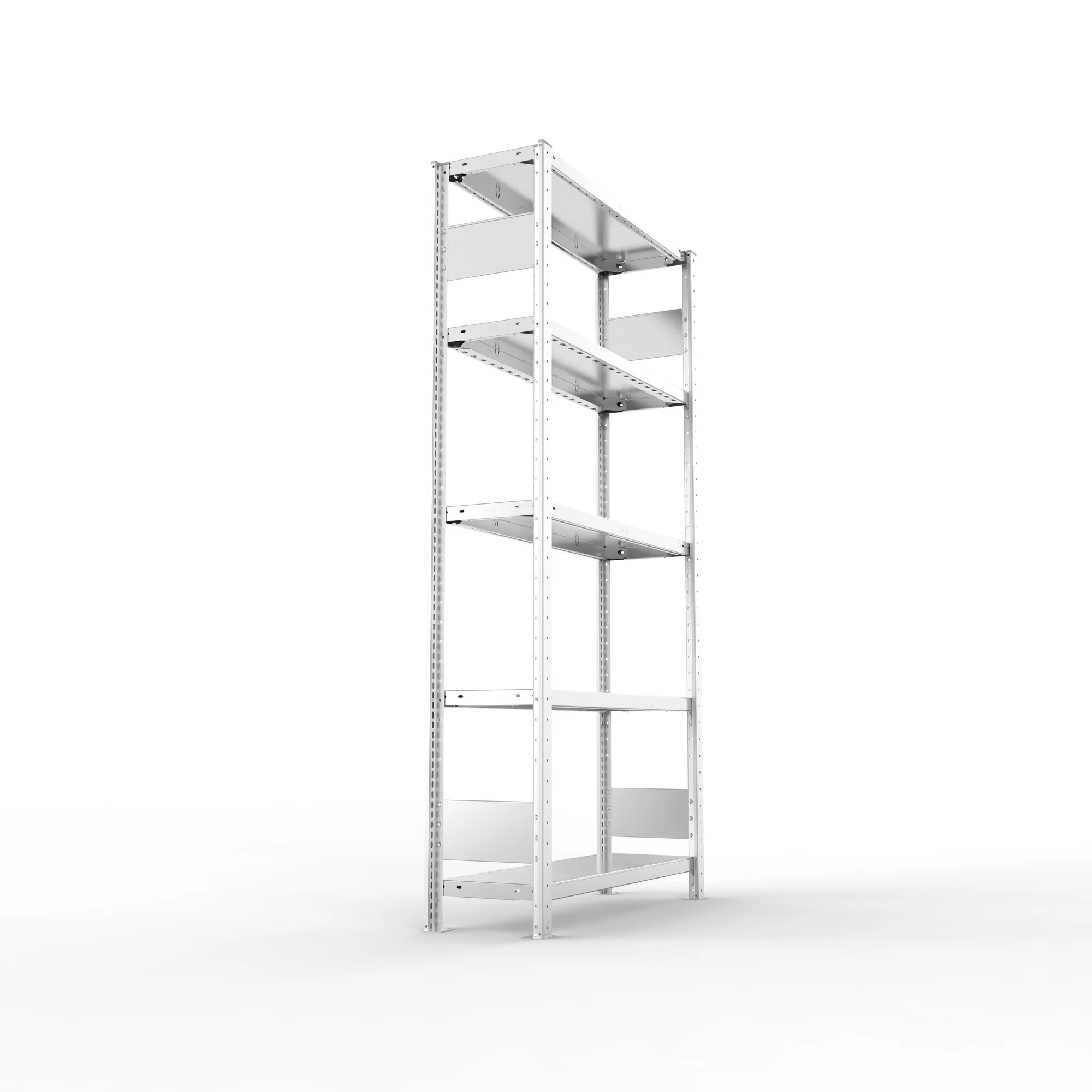 META CLIP S3, Fachbodenregal, Grundregal, 2000 x 1000 x 300 mm, Fachlast 230 kg, 5 Ebenen, Längsriegel, verzinkt – Seitenansicht