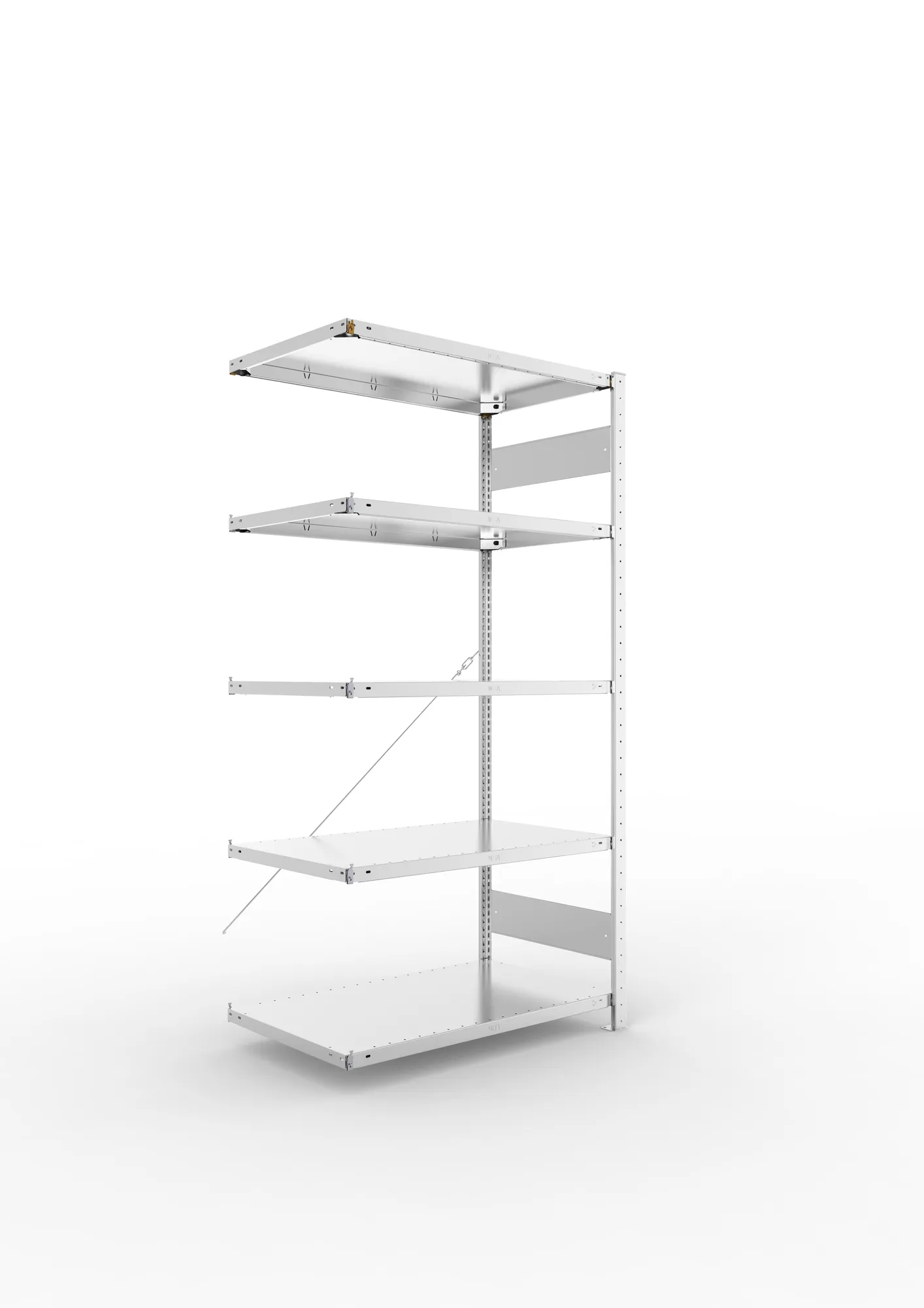 META CLIP, Fachbodenregal, Anbauregal, 2000 x 1000 x 600 mm, Fachlast 150 kg, 5 Ebenen, verzinkt – Ansicht in Blickhöhe