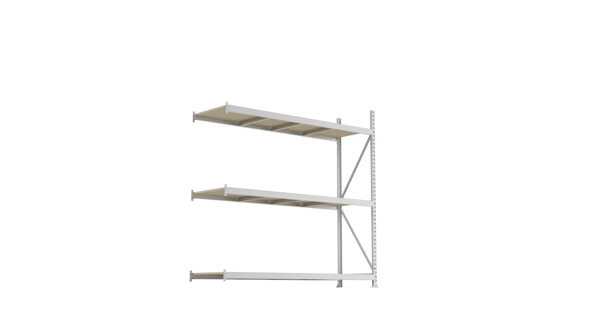 META MINI-RACK, Weitspannregal, Anbauregal, 2200 x 2200 x 650 mm, Fachlast 600 kg, Spanplattenböden, 3 Ebenen – Ansicht von unten