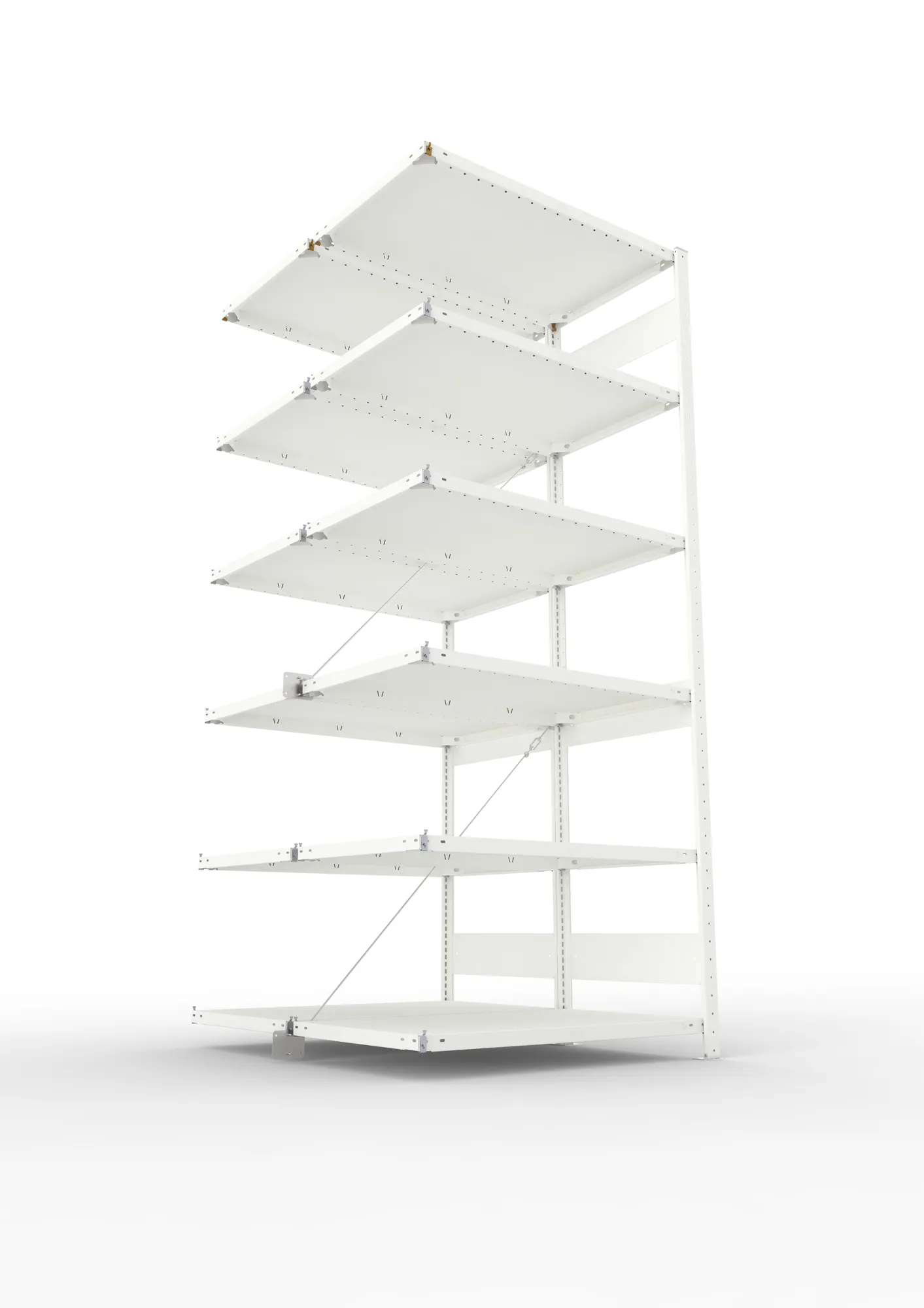 META CLIP, Fachbodenregal, Doppel-Anbauregal, 2500 x 1000 x 600 mm, Fachlast 150 kg, 6 Ebenen, RAL 7035 – Ansicht von unten