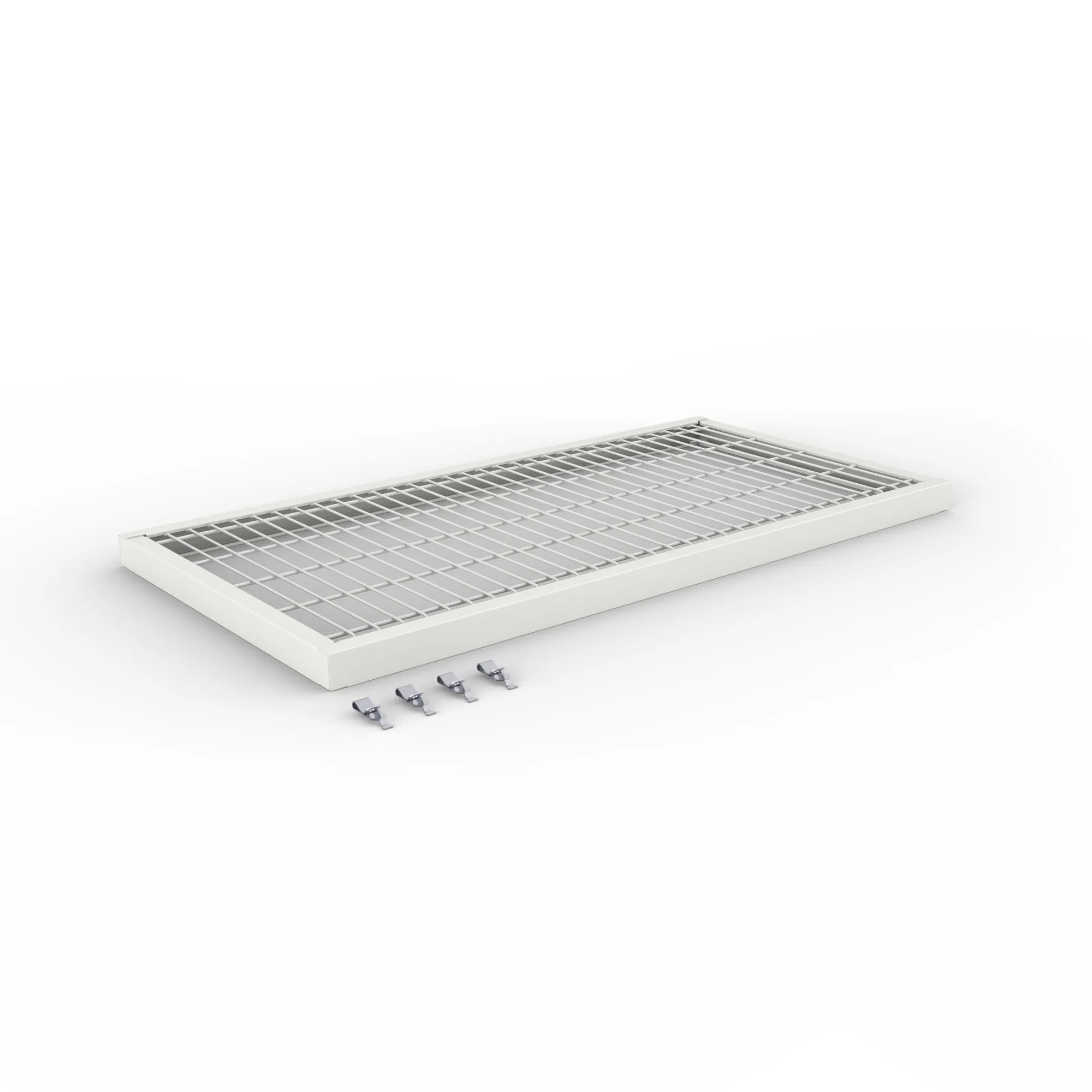 META CLIP, Zusatz-Drahtboden, 1000 x 500 mm, 150 kg, RAL 7035 – Ansicht in Blickhöhe