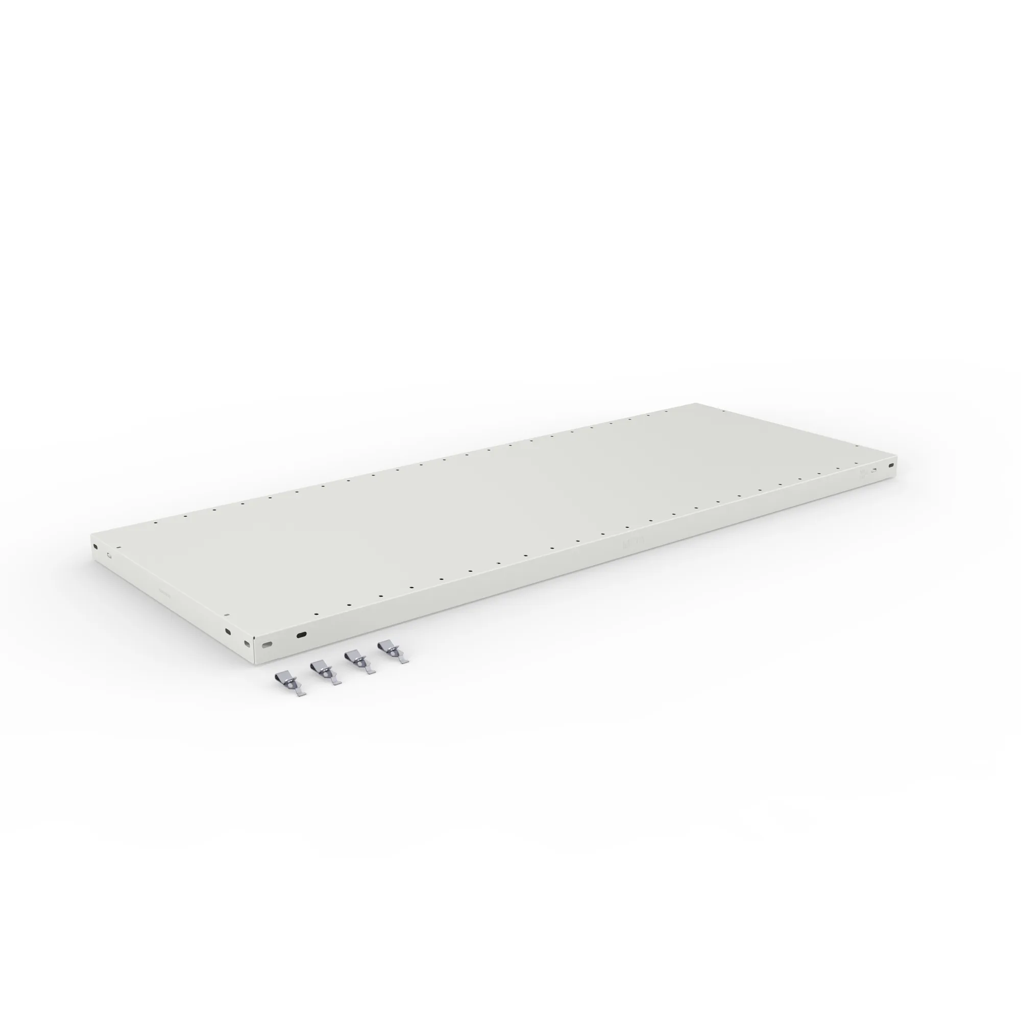META CLIP, Zusatz-Fachboden, 1300 x 500 mm, 150 kg, RAL 7035 – Ansicht in Blickhöhe